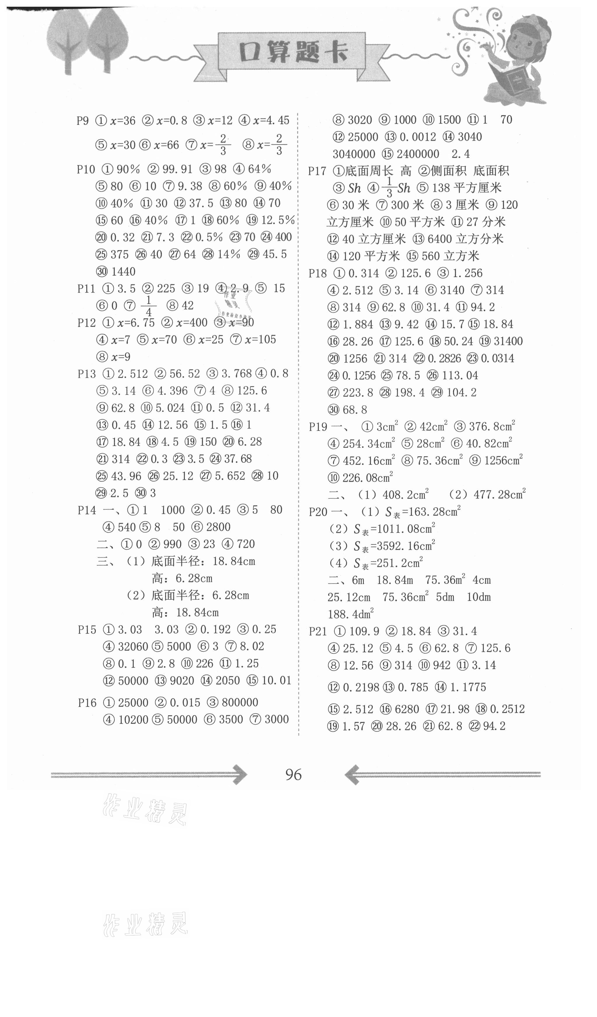 2021年口算題卡六年級(jí)下冊(cè)人教版中州古籍出版社 第2頁