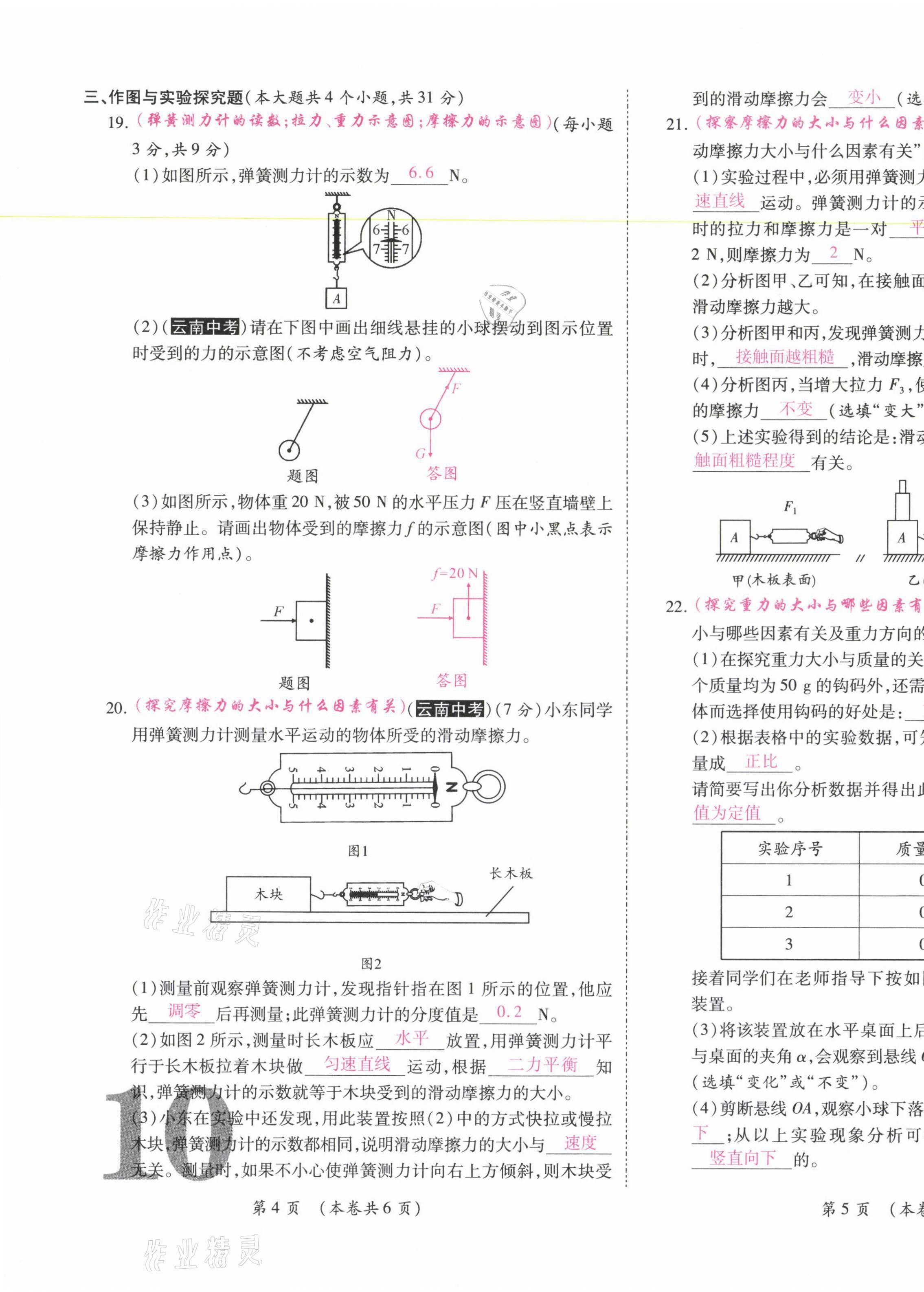 2021年中考滿分直通車核心金卷八年級(jí)物理下冊(cè)人教版云南專版 參考答案第19頁(yè)