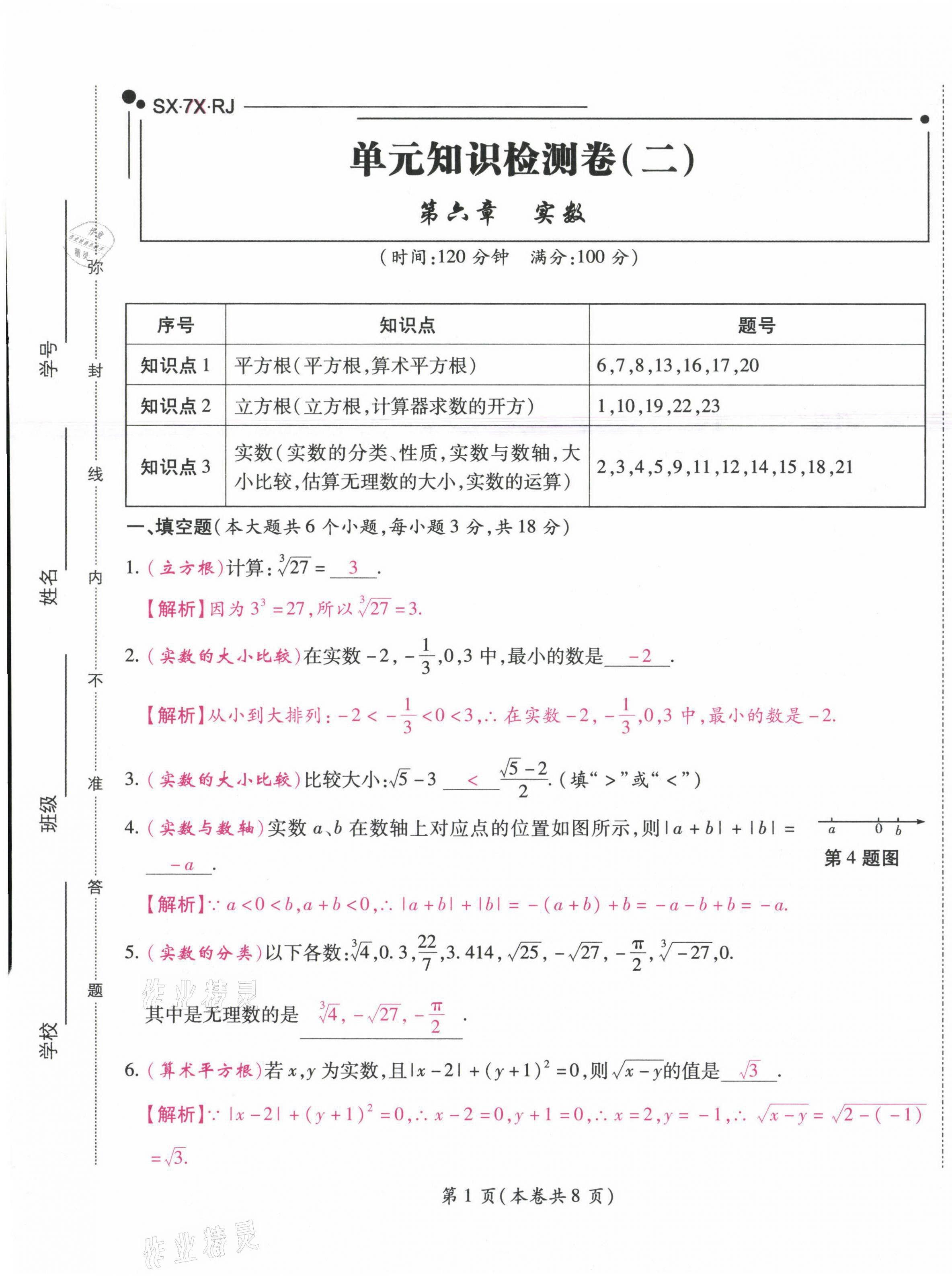 2021年中考滿分直通車核心金卷七年級(jí)數(shù)學(xué)下冊人教版云南專版 參考答案第9頁