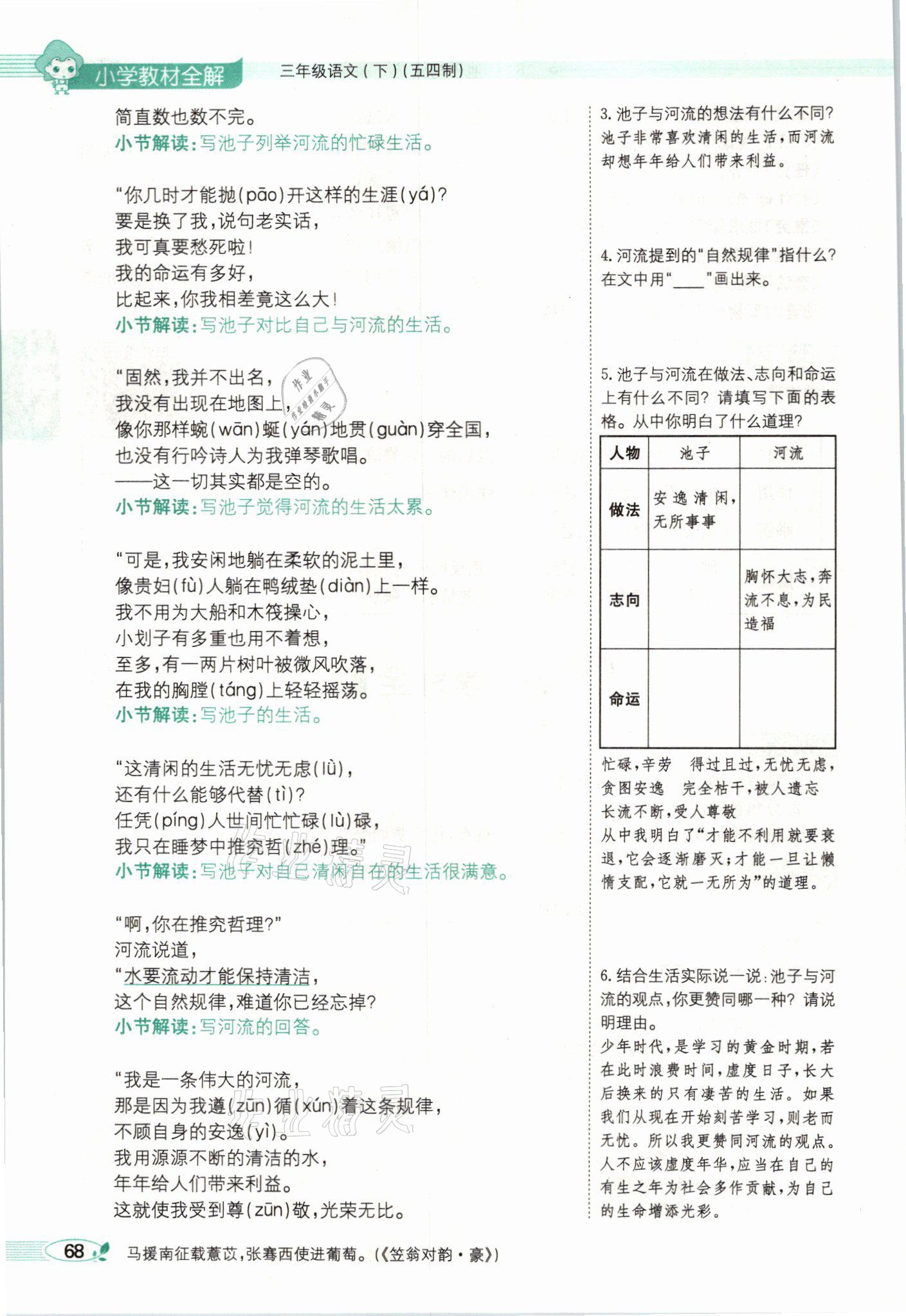 2021年教材課本三年級語文下冊人教版54制 參考答案第68頁