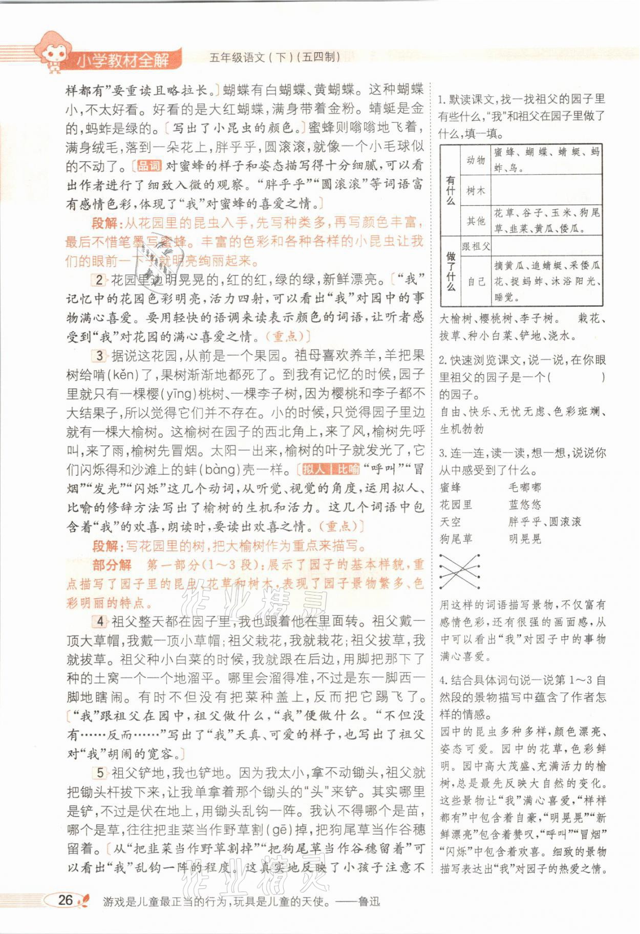 2021年教材課本五年級(jí)語(yǔ)文下冊(cè)人教版54制 參考答案第26頁(yè)