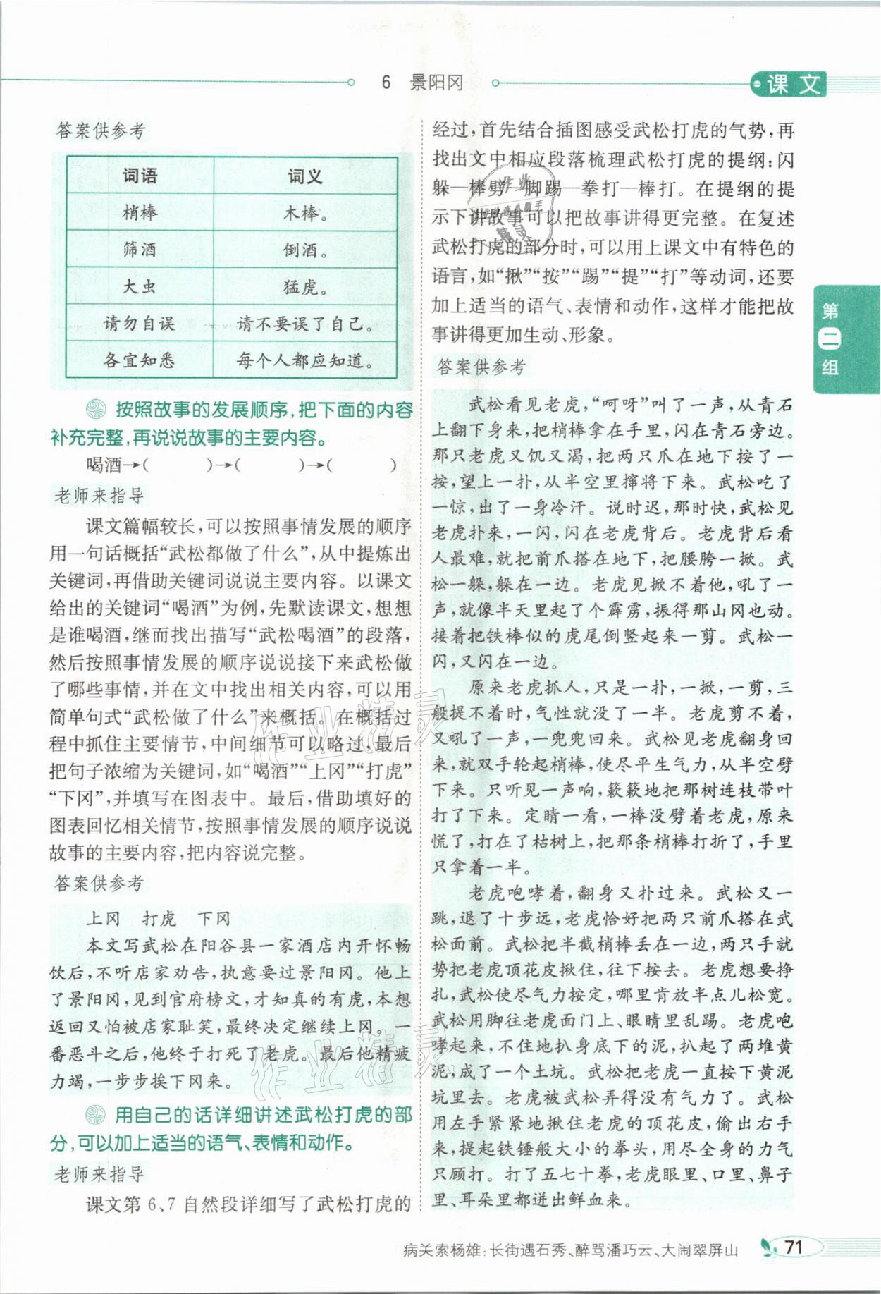 2021年教材課本五年級語文下冊人教版54制 參考答案第71頁