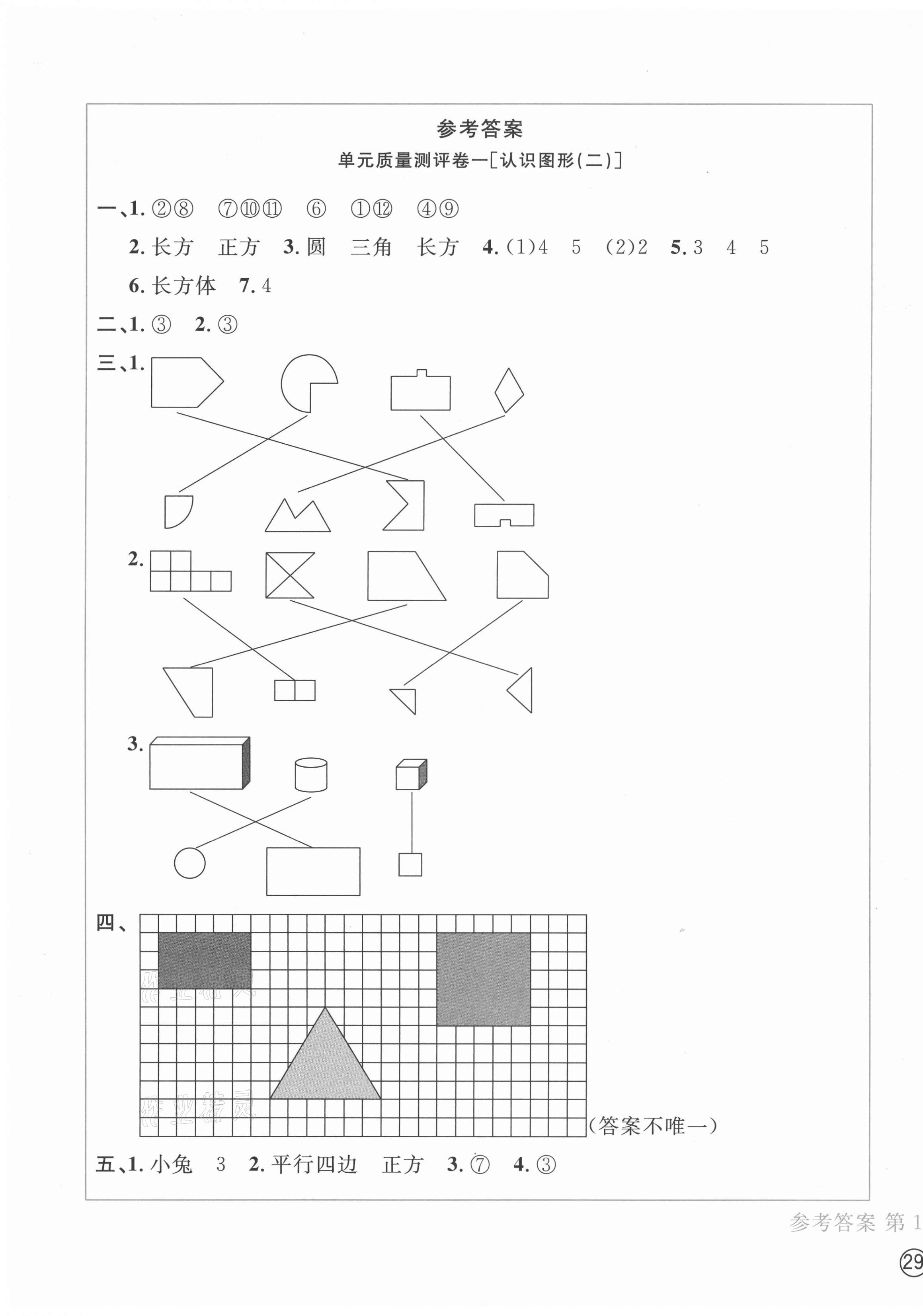 2021年學科素養質量測評卷一年級數學下冊人教版 第1頁