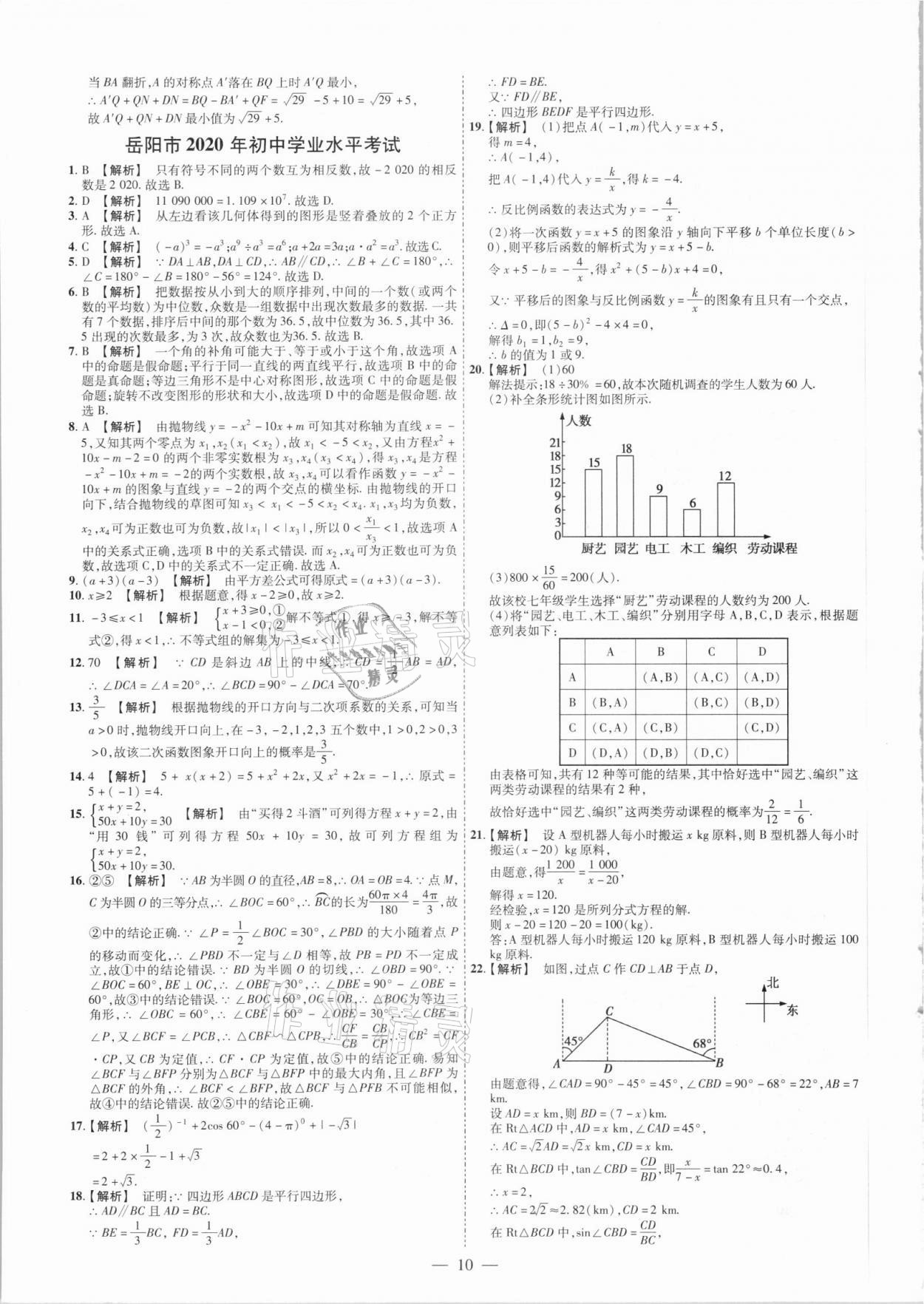 2021年抢分专家湖南中考必备数学&nbsp;参考答案第10页