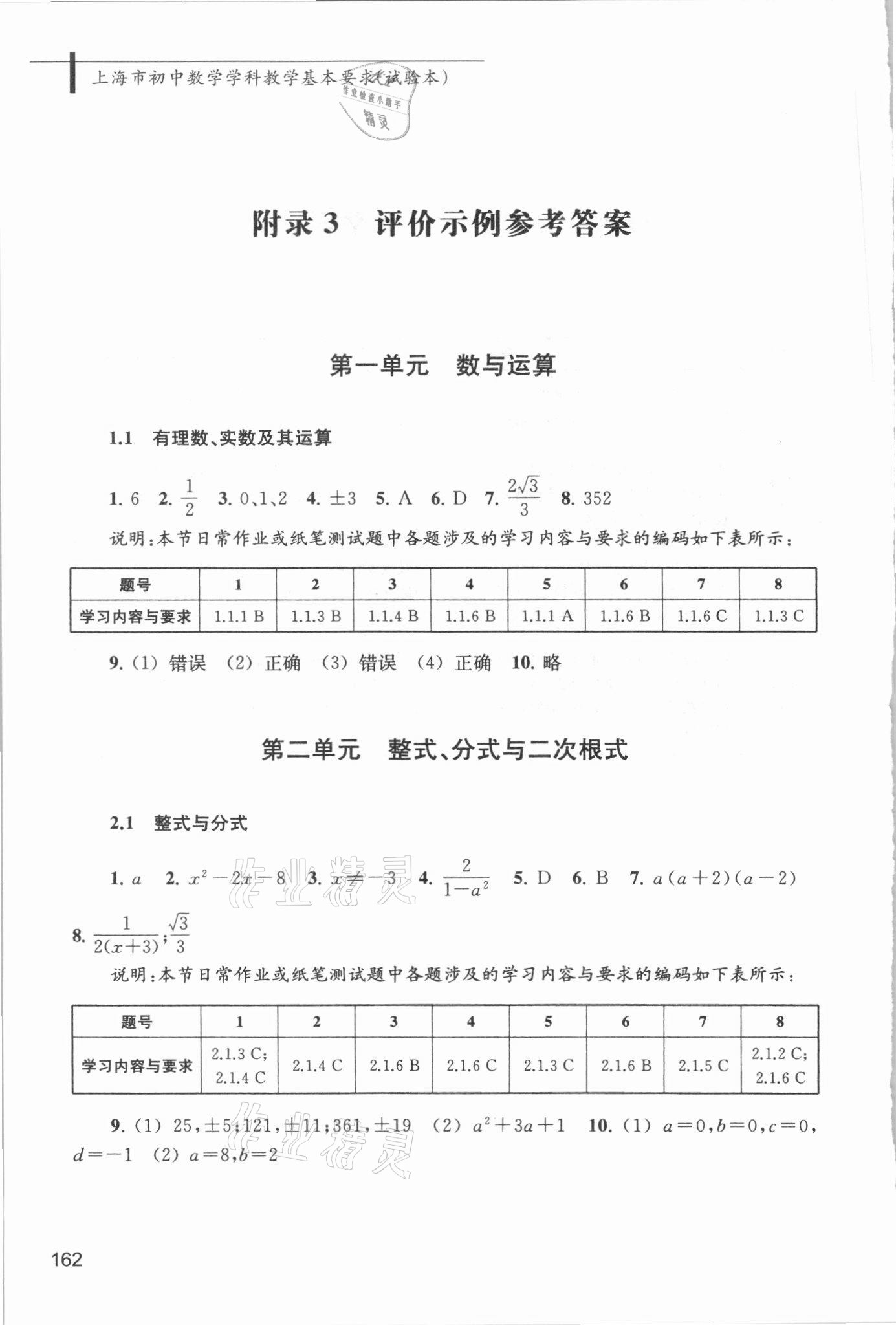 2021年上海市初中數(shù)學(xué)學(xué)科教學(xué)基本要求 參考答案第1頁(yè)