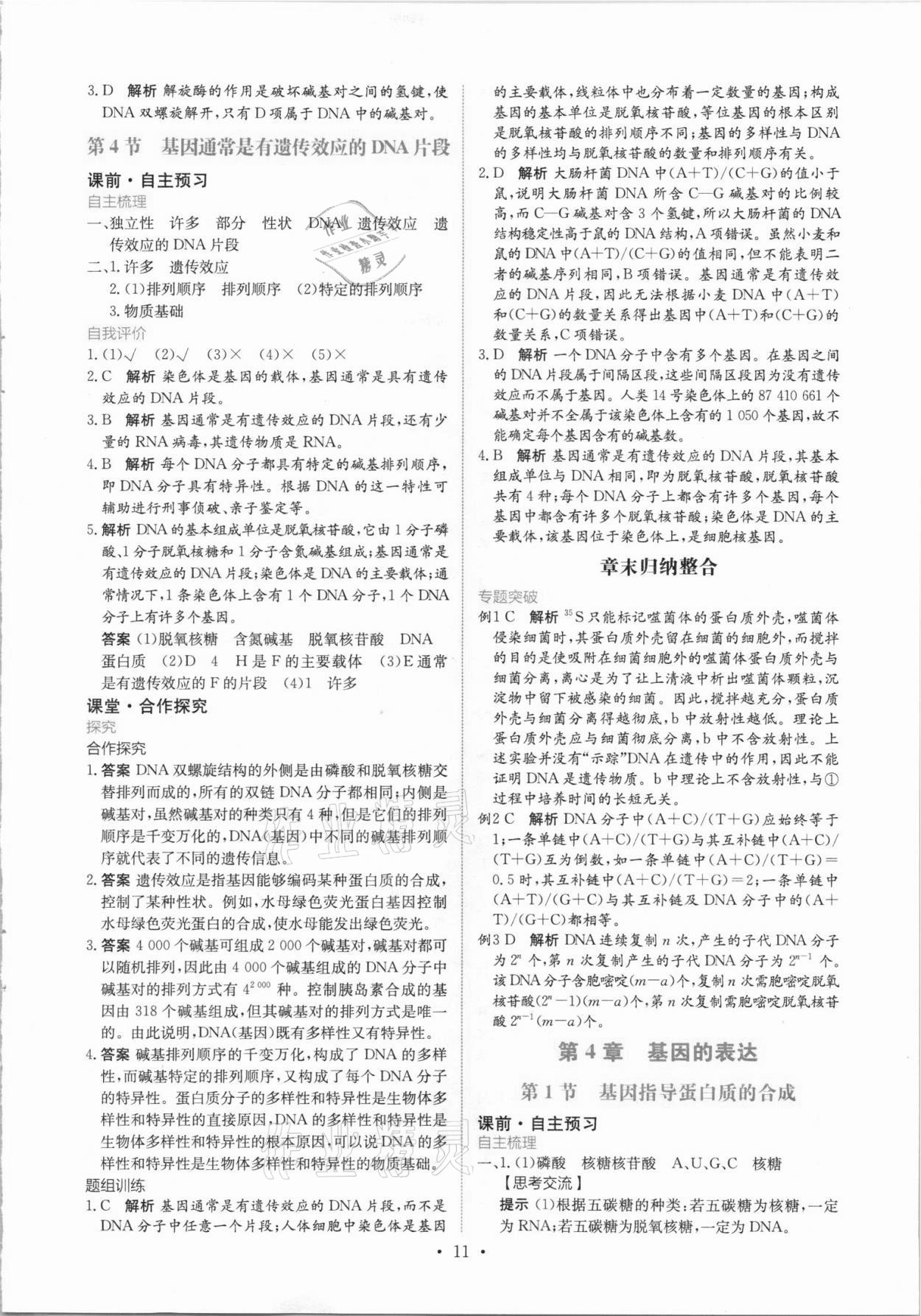 2021年能力培养与测试生物必修2人教版 参考答案第10页