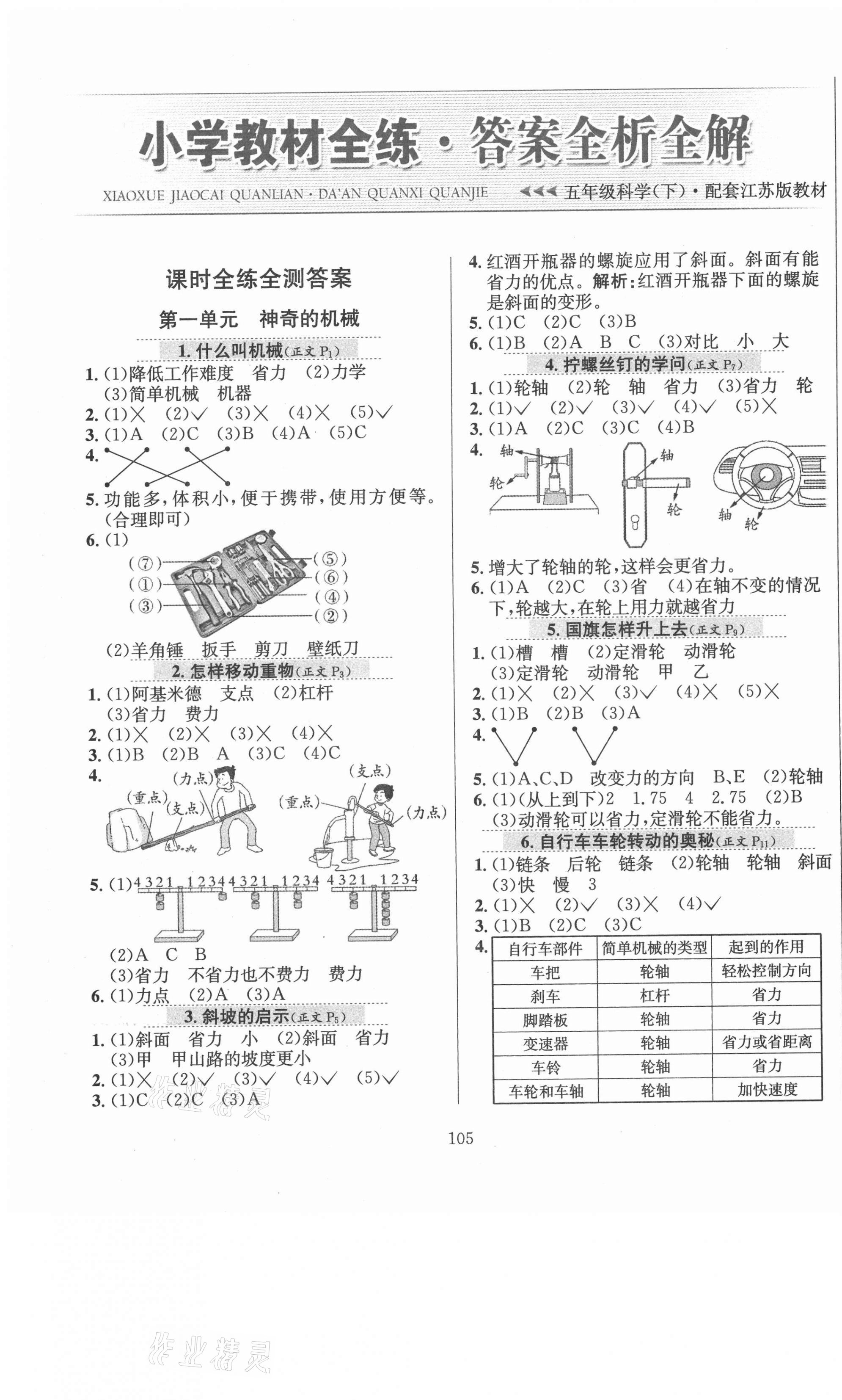 2021年小學(xué)教材全練五年級(jí)科學(xué)下冊(cè)蘇教版 參考答案第1頁