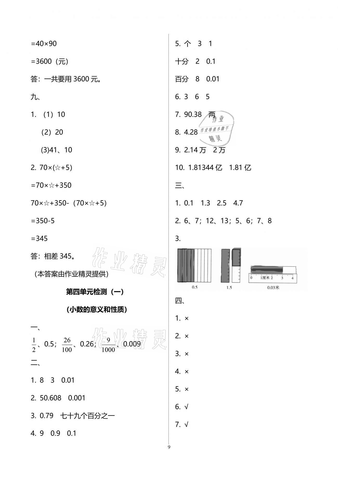 2021年單元自測試卷四年級數學下學期人教版 第9頁