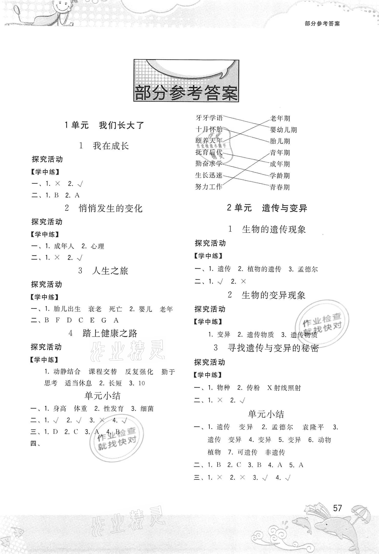 2021年小學(xué)科學(xué)探究手冊六年級下冊蘇教版 參考答案第1頁