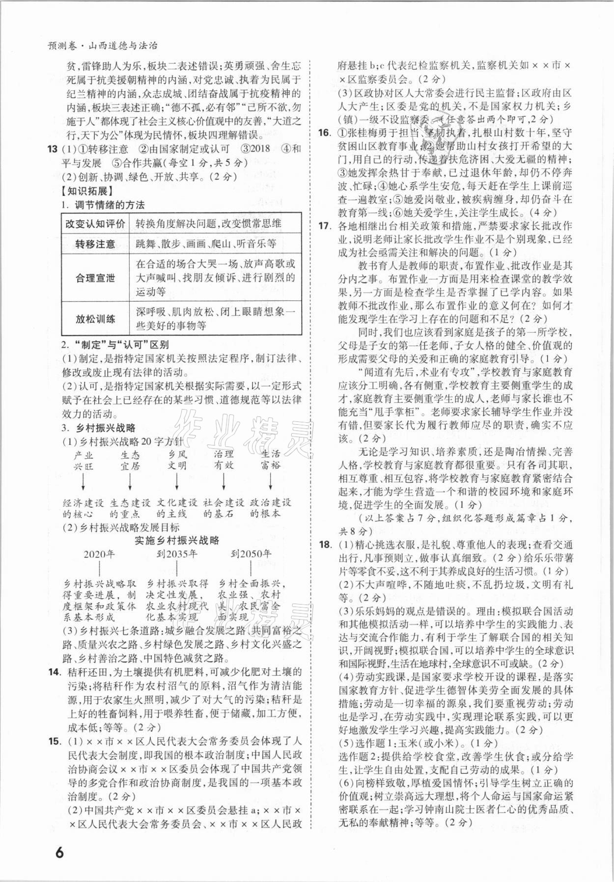 2021年萬唯中考預測卷道德與法治山西專版 參考答案第4頁