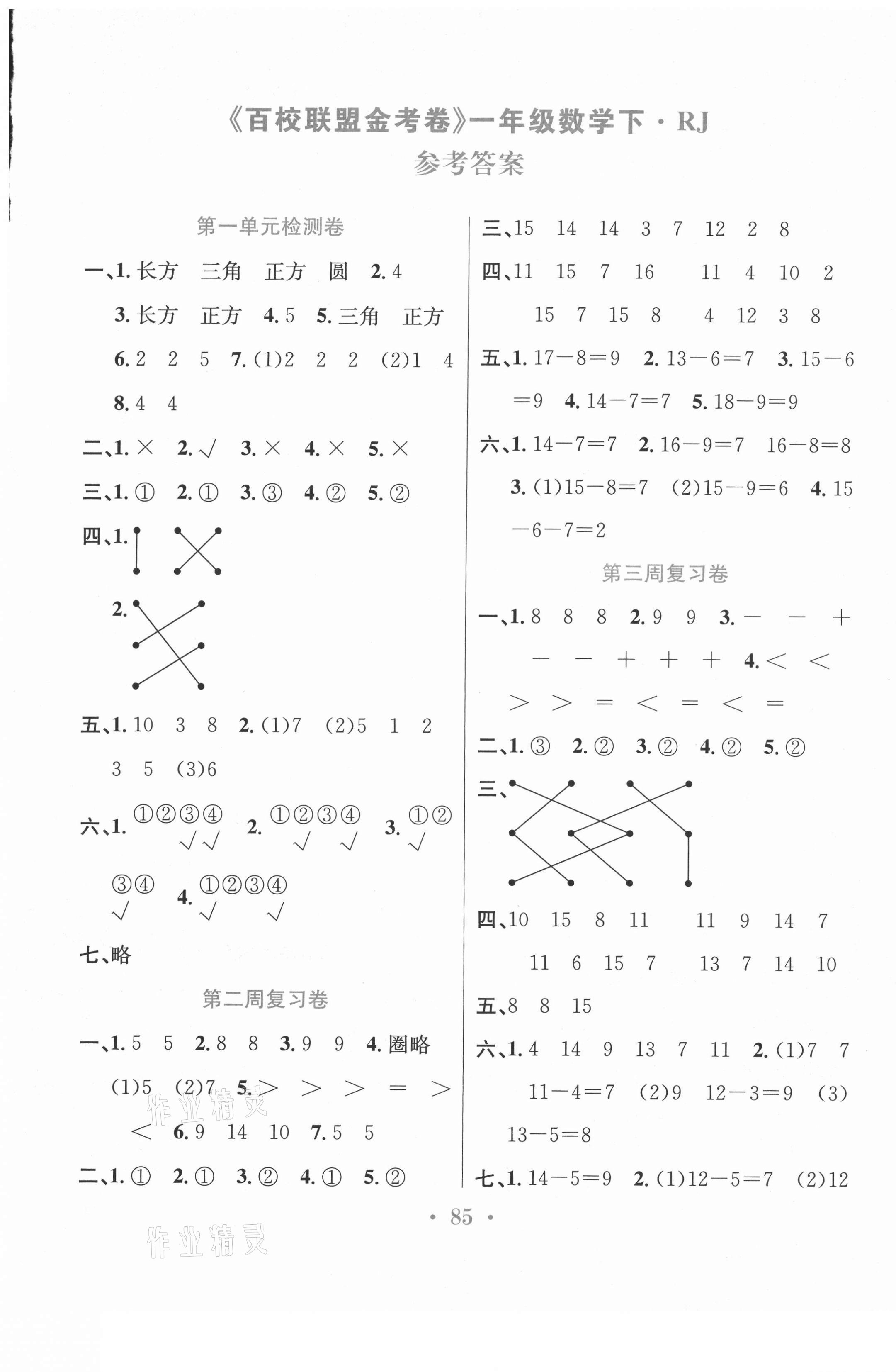 2021年百校聯(lián)盟金考卷一年級數(shù)學(xué)下冊人教版 第1頁