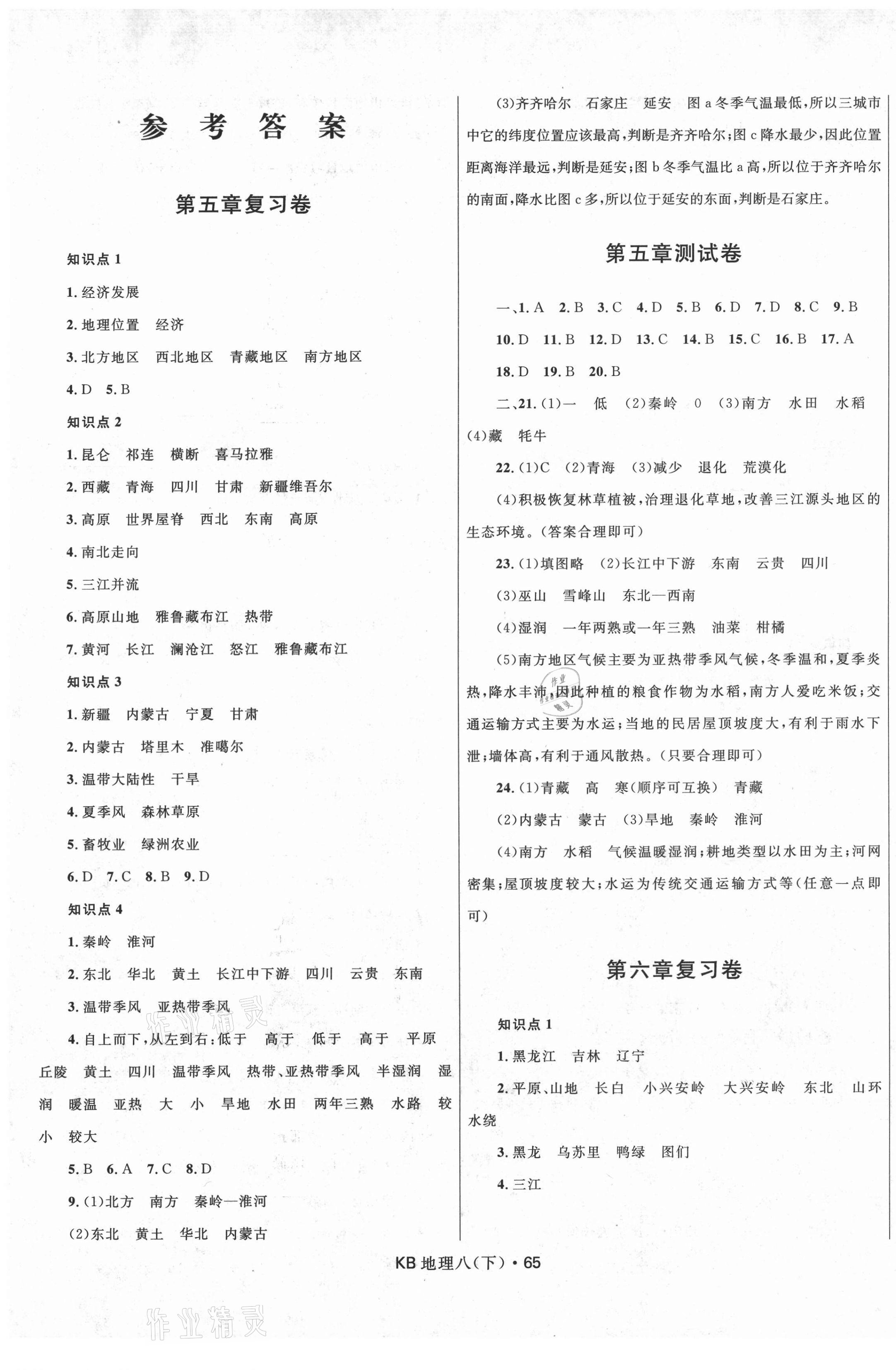 2021年奪冠百分百初中優(yōu)化測(cè)試卷八年級(jí)地理下冊(cè)晉教版 參考答案第1頁(yè)