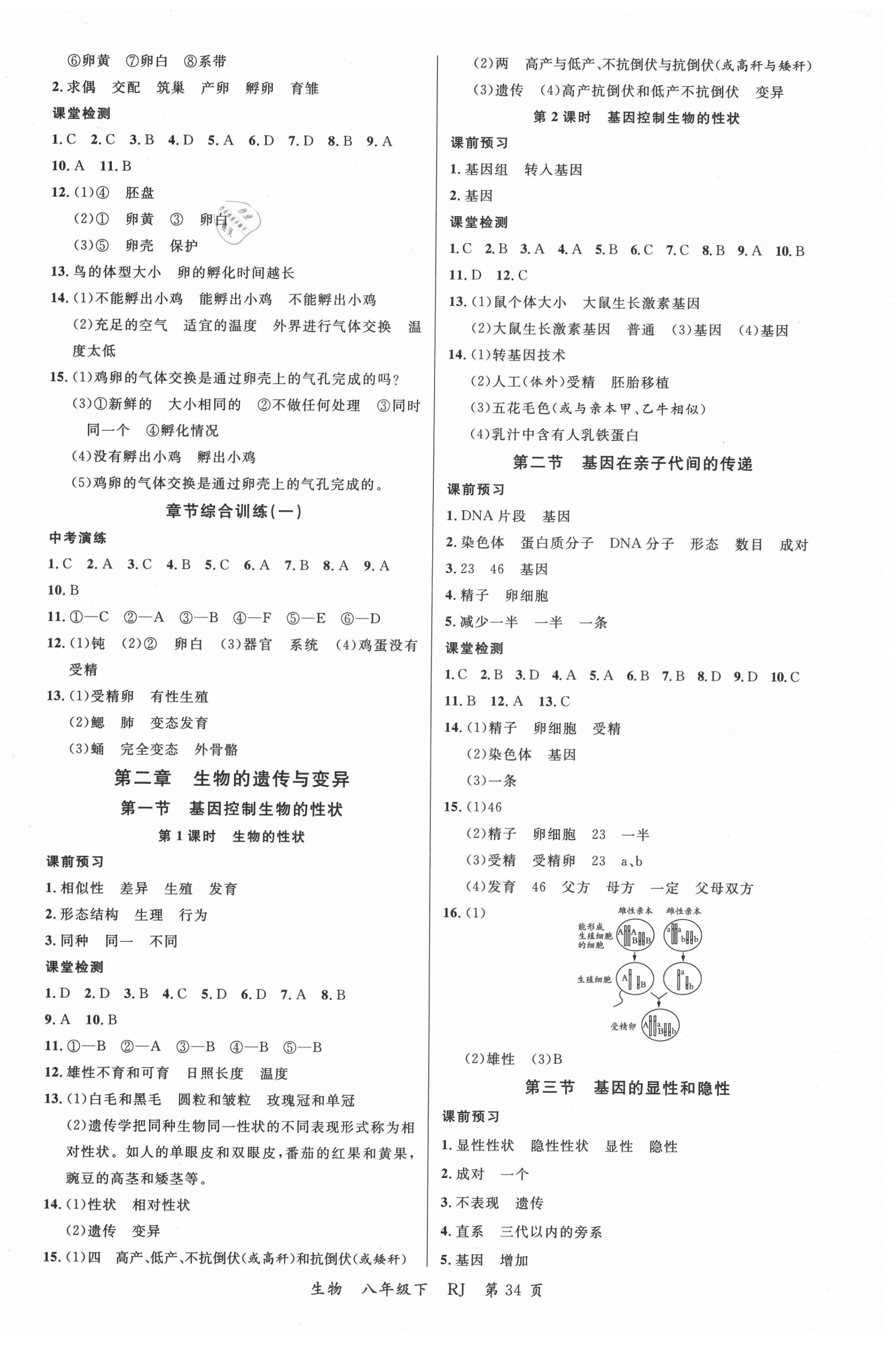 2021年一线调研学业测评八年级生物下册人教版 第2页