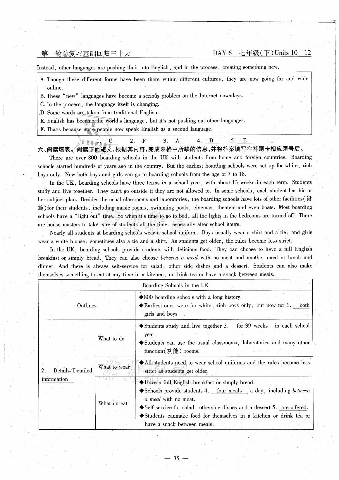 2021年英語風向標中考總復習 參考答案第35頁