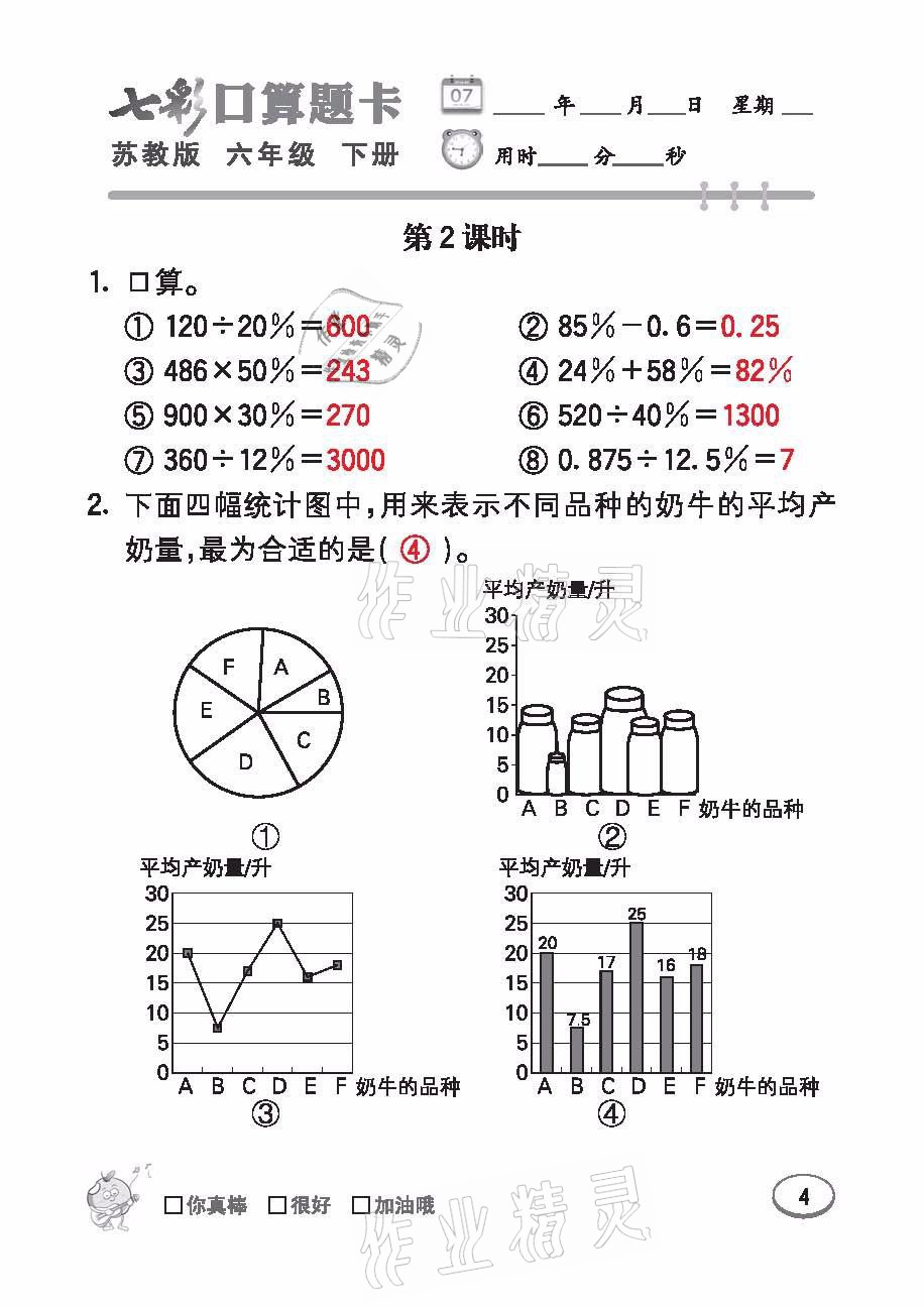 2021年七彩口算題卡六年級(jí)數(shù)學(xué)下冊(cè)蘇教版 參考答案第4頁(yè)