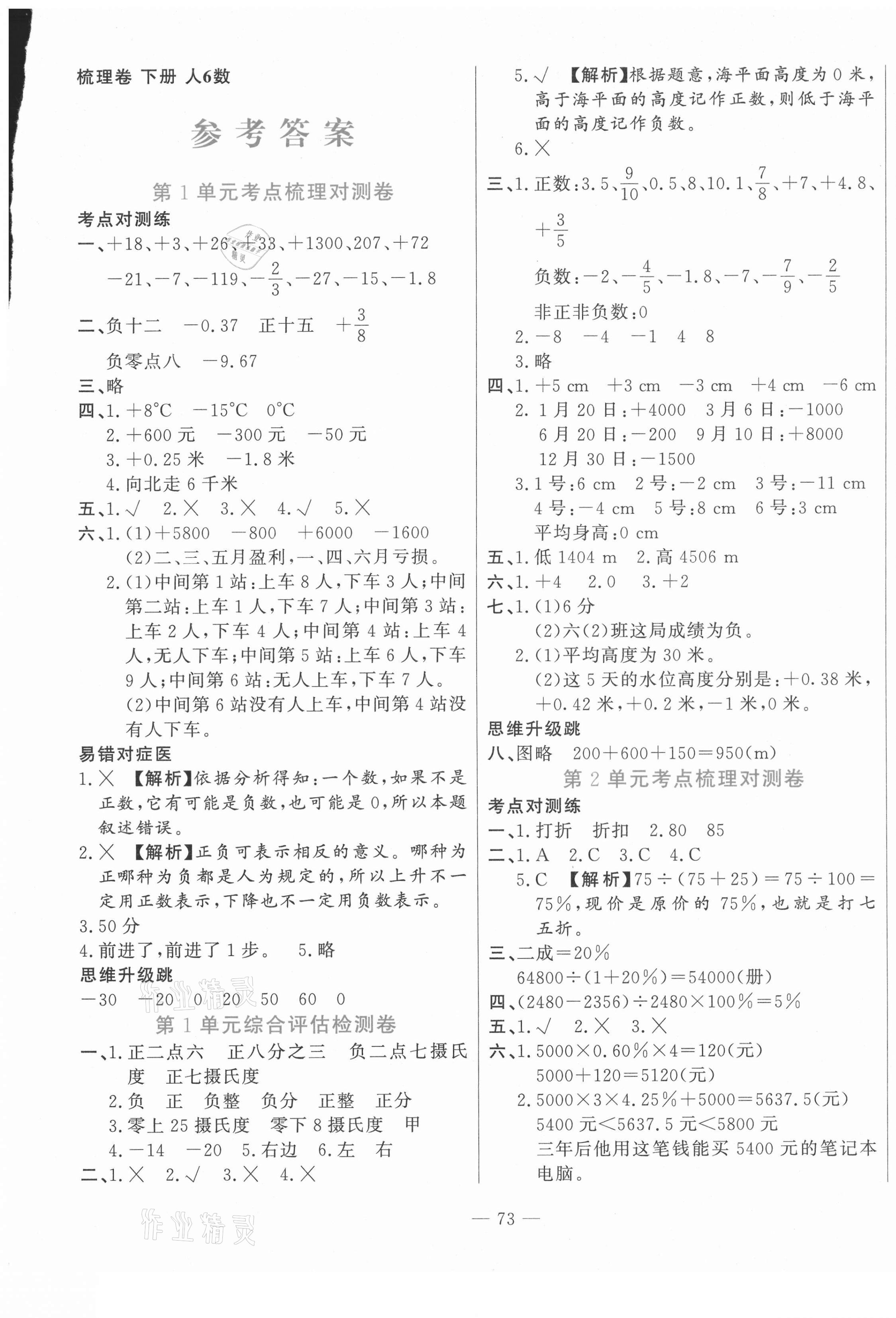 2021年梳理卷六年級數學下冊人教版 第1頁