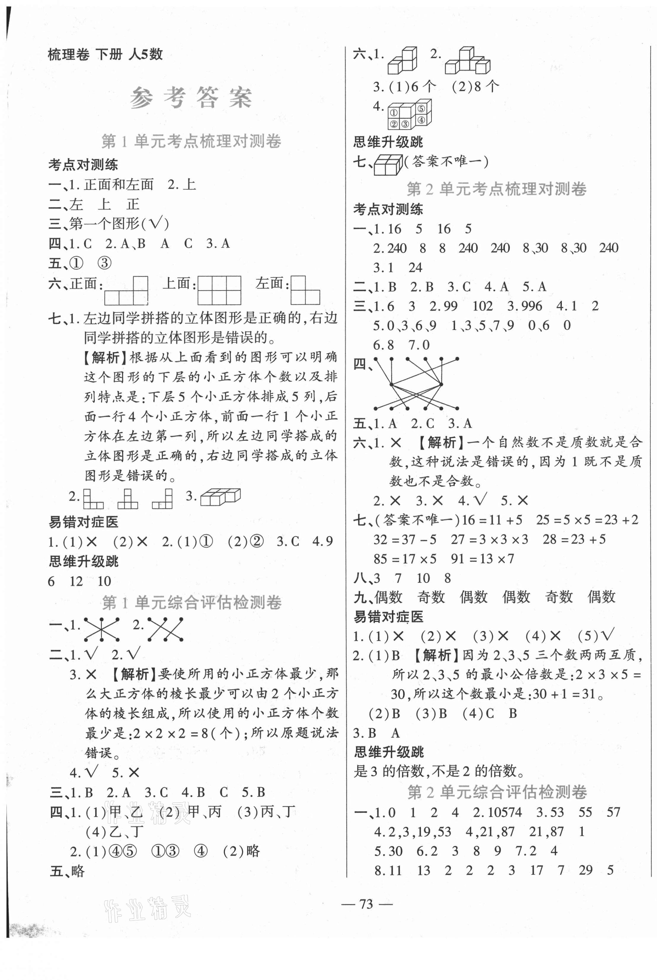 2021年梳理卷五年級數學下冊人教版 第1頁