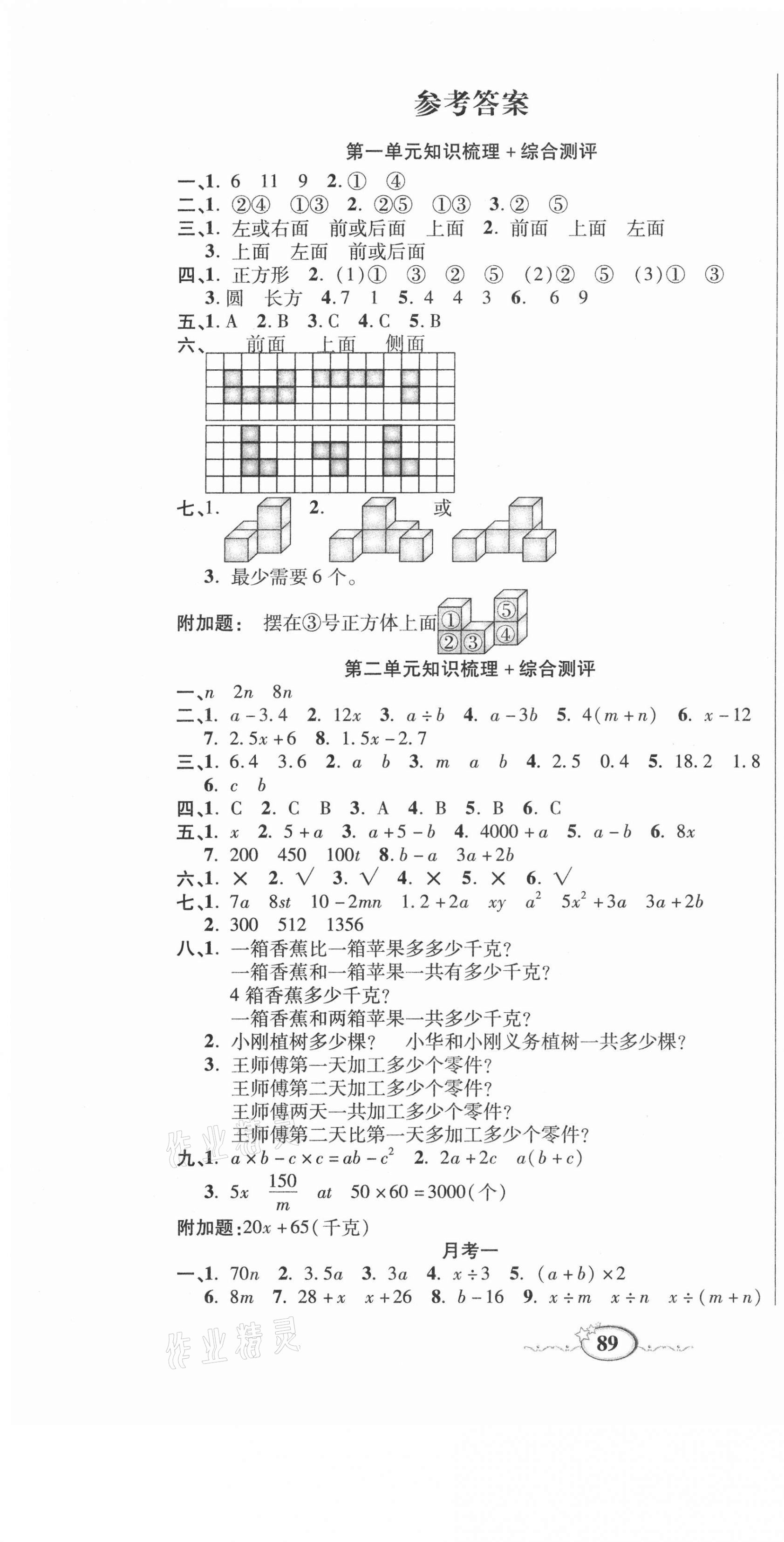 2021年名師考點梳理卷四年級數學下冊冀教版 參考答案第1頁