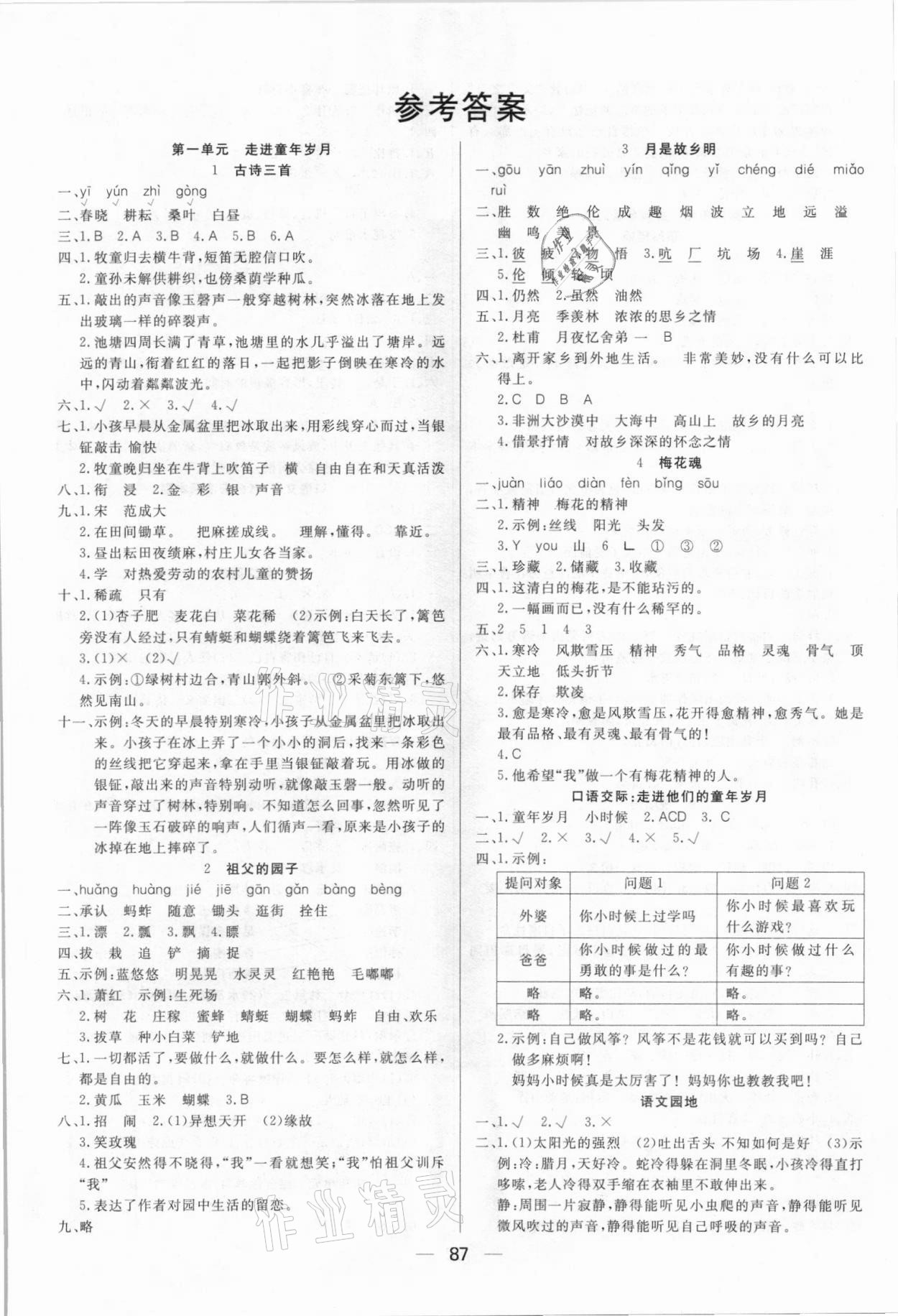 2021年好成績1加1學(xué)習(xí)導(dǎo)航五年級(jí)語文下冊人教版 參考答案第1頁