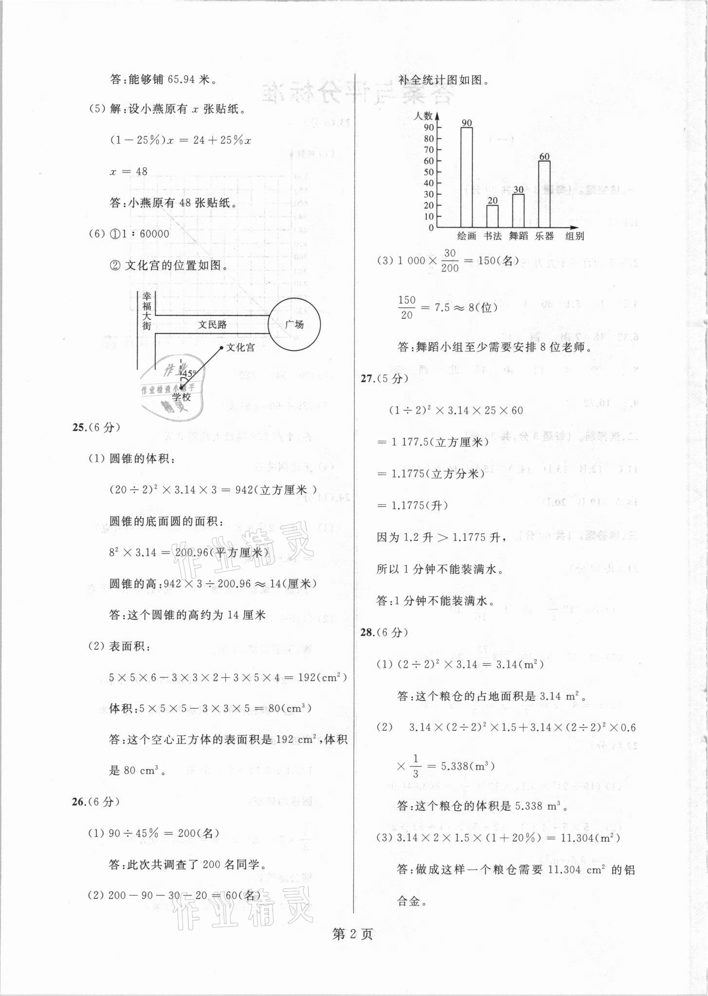 2021年试题优化龙江期末六年级数学下册人教版 参考答案第2页