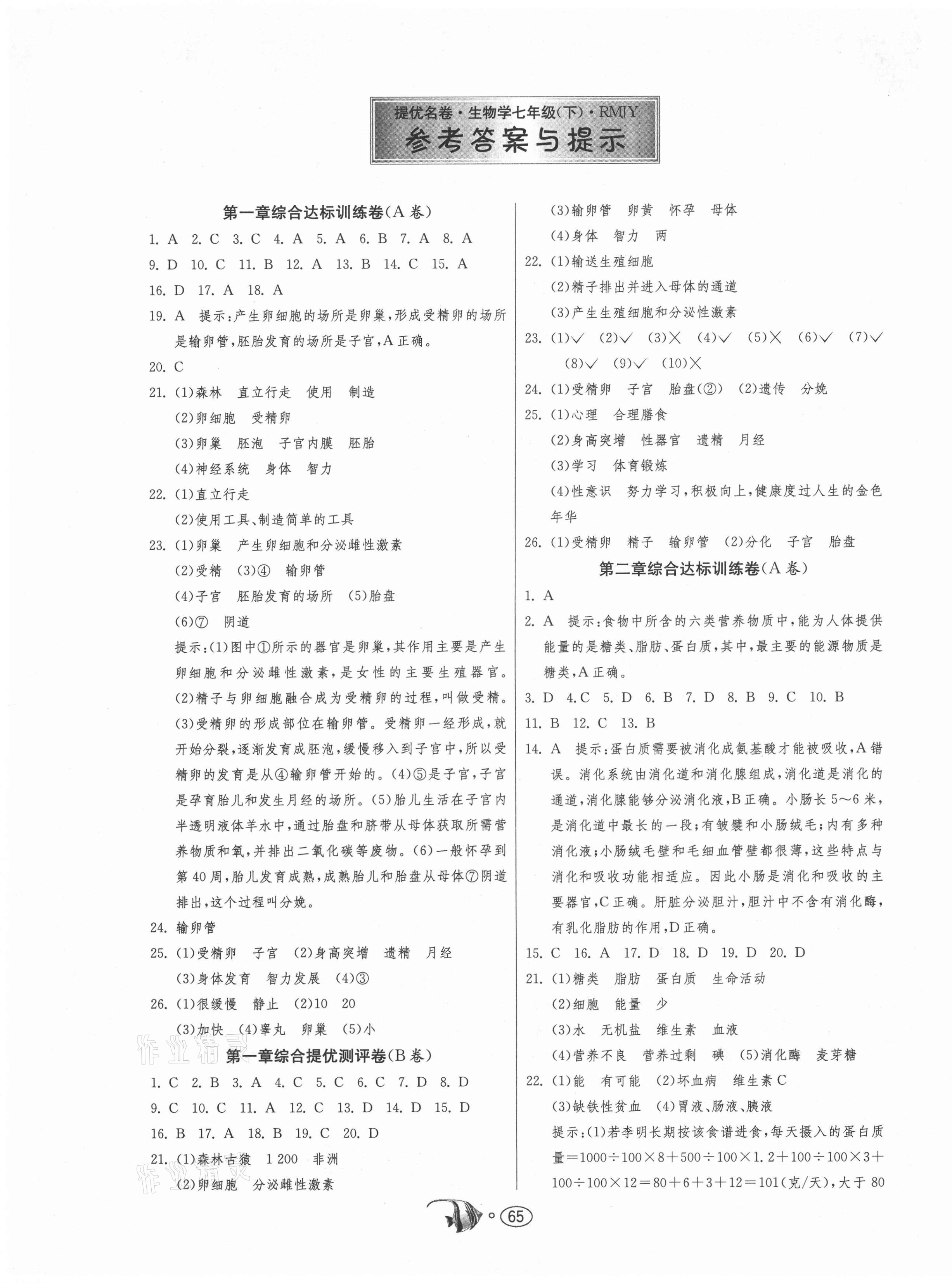 2021年提優(yōu)名卷七年級(jí)生物下冊(cè)人教版 第1頁(yè)