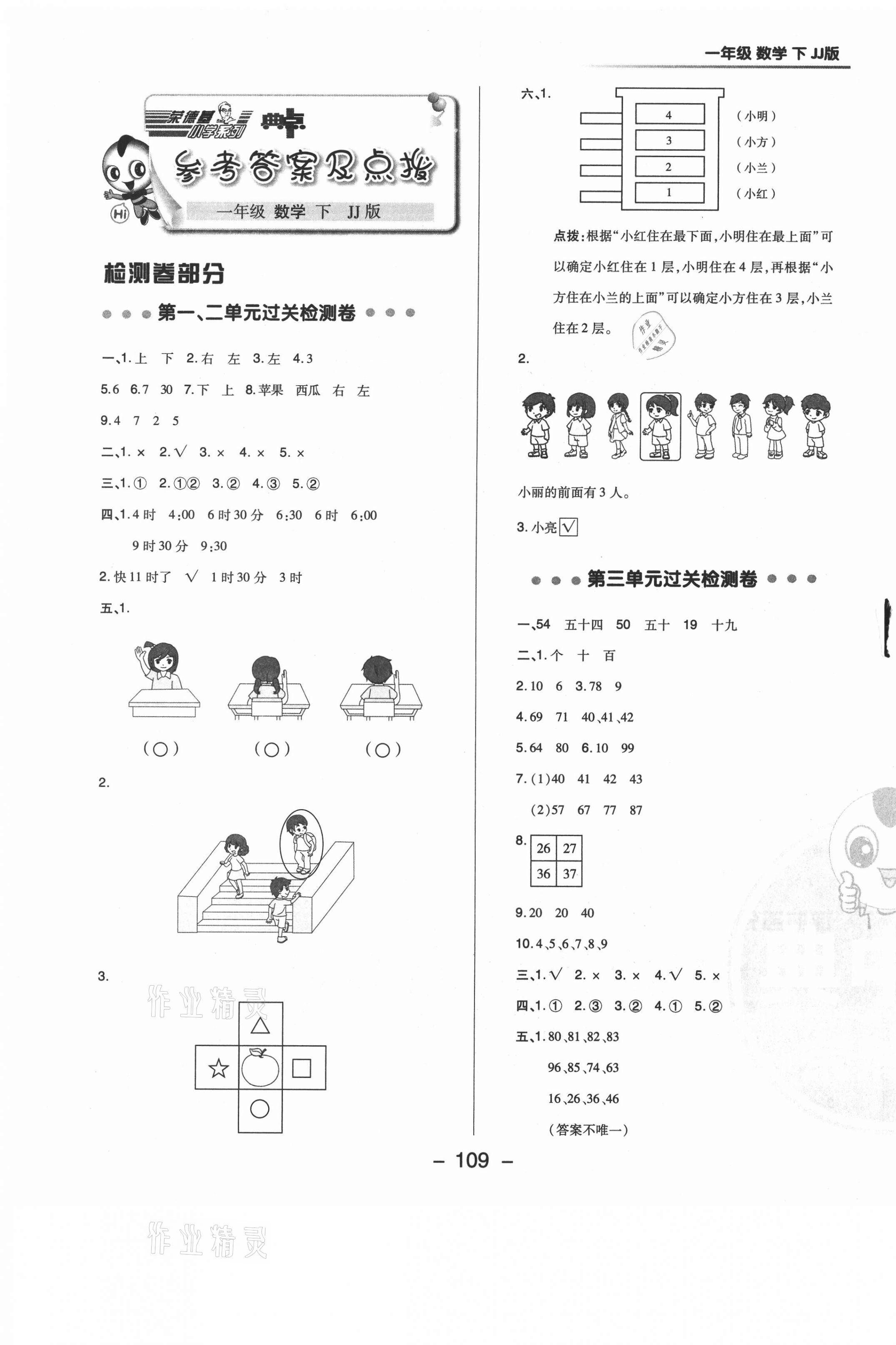 2021年綜合應(yīng)用創(chuàng)新題典中點(diǎn)一年級(jí)數(shù)學(xué)下冊(cè)冀教版 參考答案第1頁