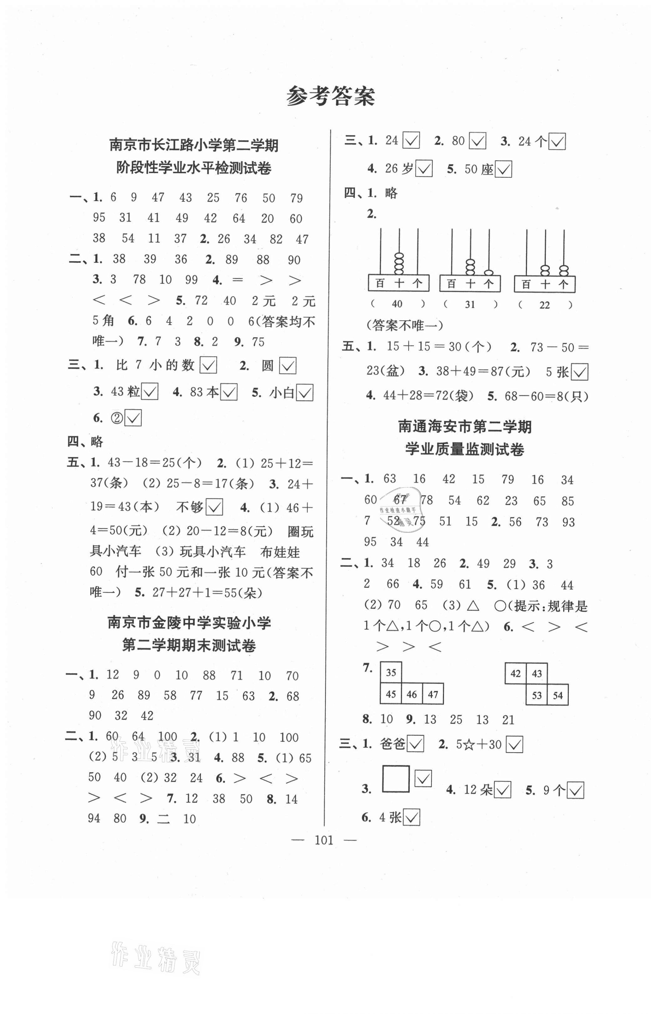 2021年超能學(xué)典各地期末試卷精選一年級(jí)數(shù)學(xué)下冊(cè)蘇教版 第1頁