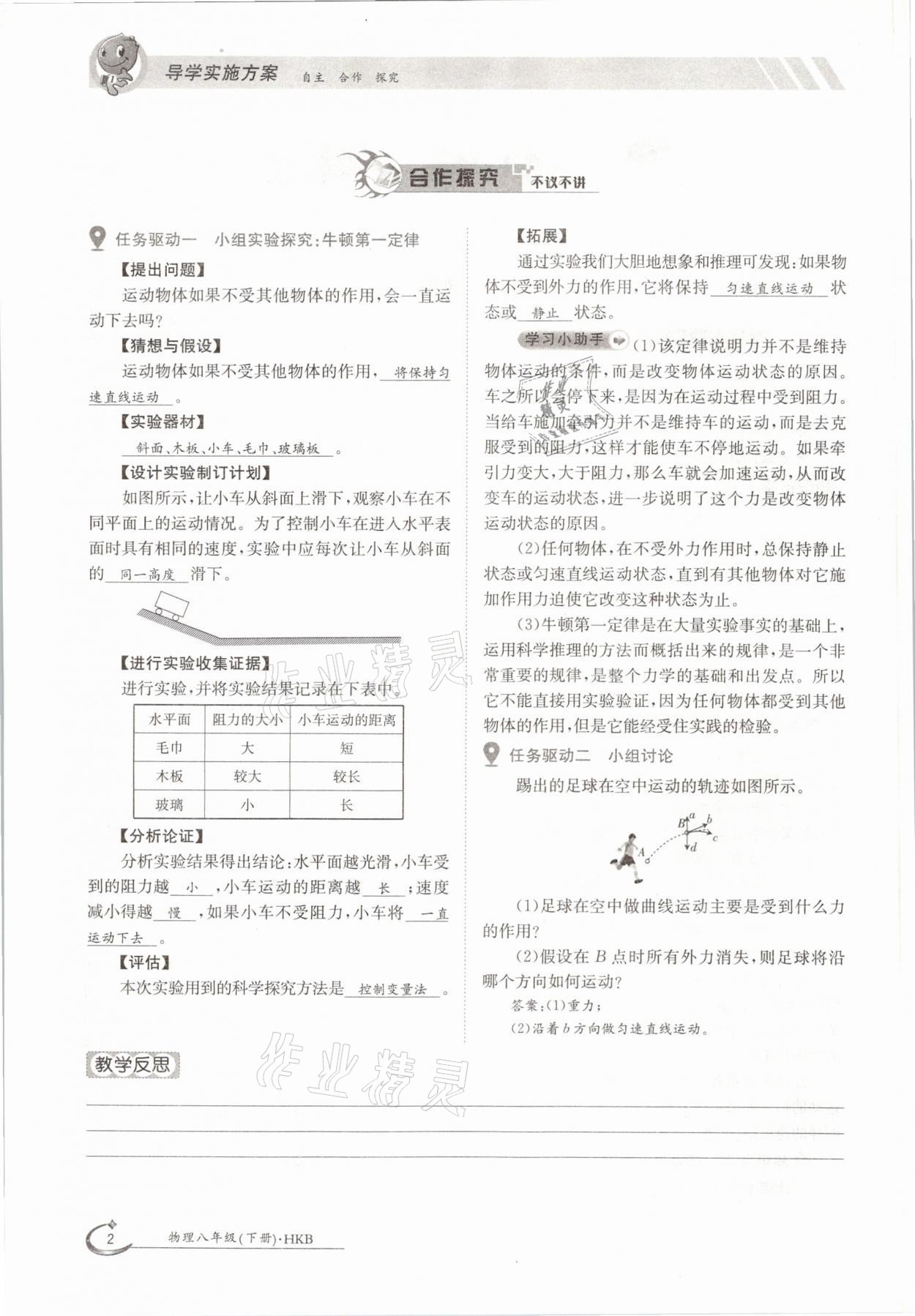 2021年金太陽導(dǎo)學(xué)測評八年級物理下冊滬科版 參考答案第2頁