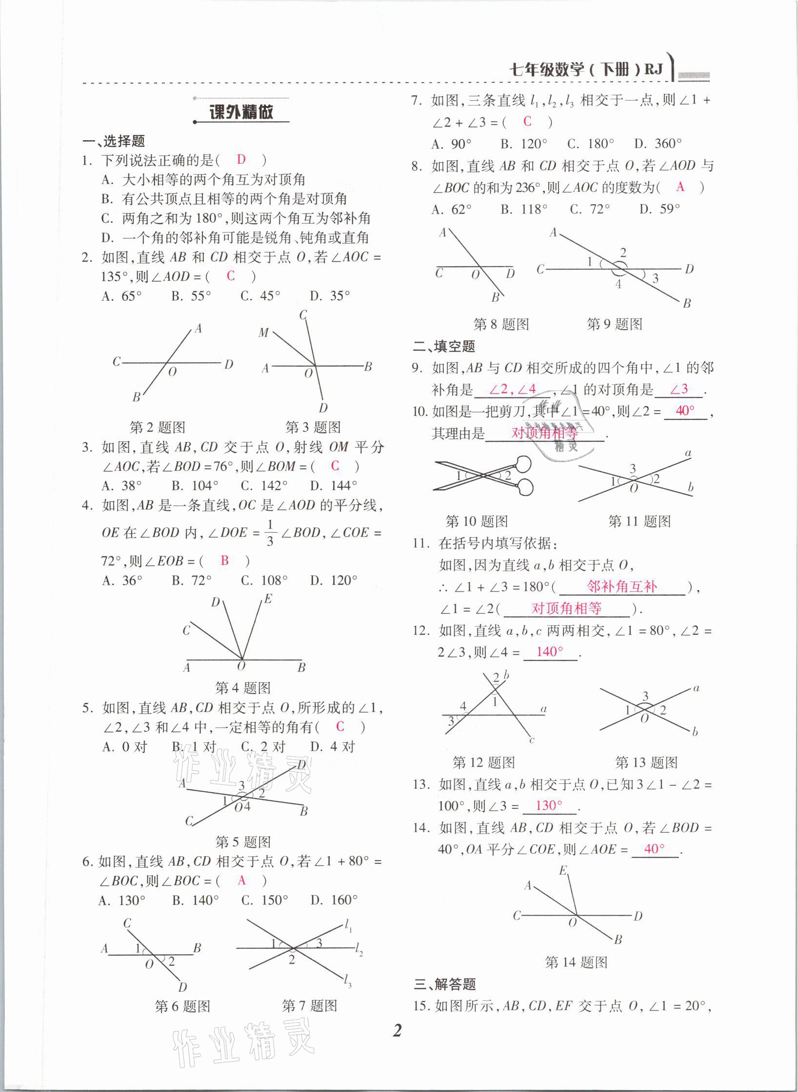 2021年本土學(xué)練七年級(jí)數(shù)學(xué)下冊人教版云南專版 參考答案第2頁