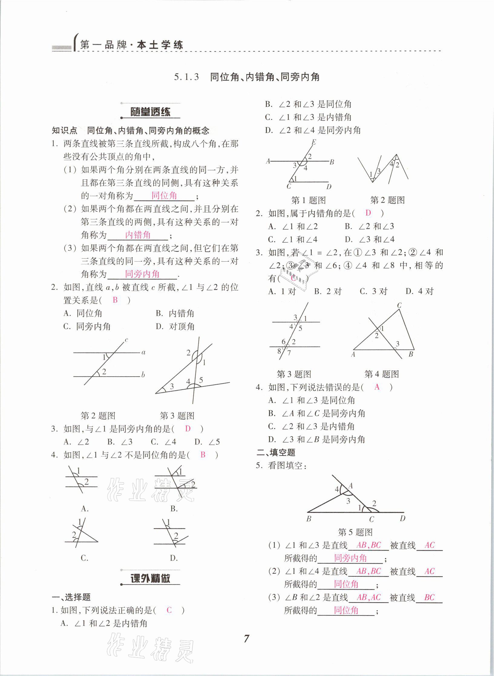 2021年本土學(xué)練七年級(jí)數(shù)學(xué)下冊(cè)人教版云南專版 參考答案第7頁(yè)