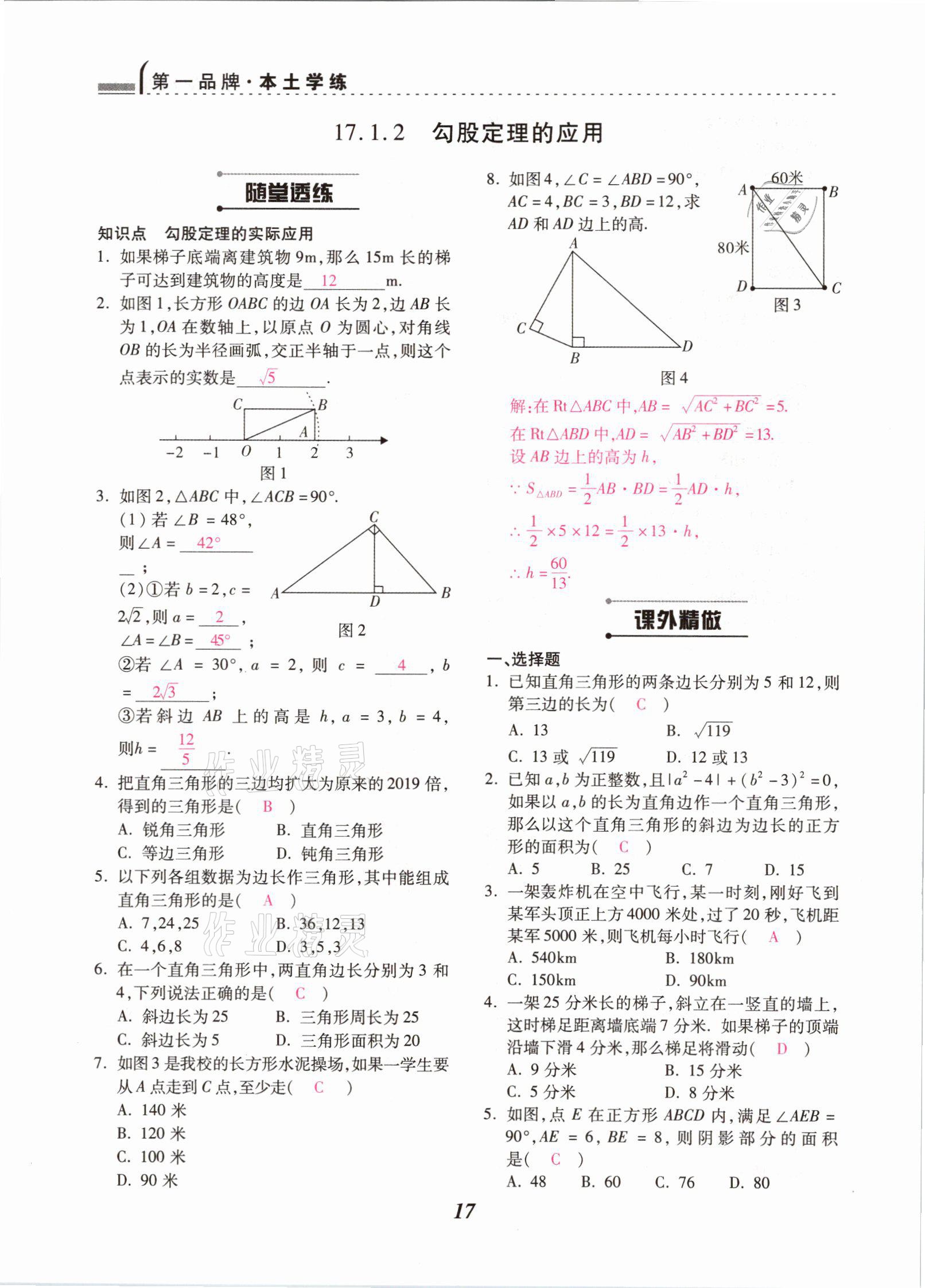 2021年本土學(xué)練八年級數(shù)學(xué)下冊人教版云南專版 參考答案第17頁