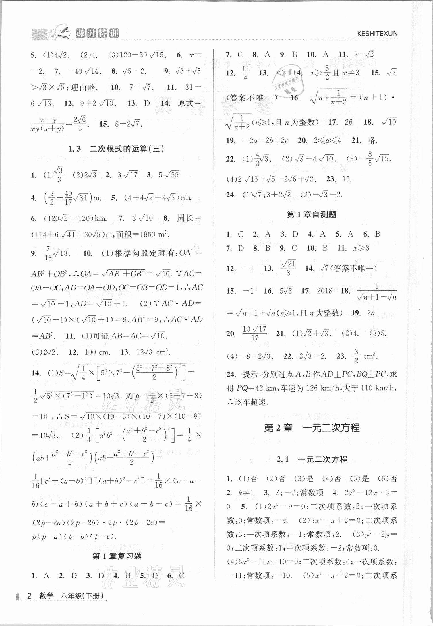 2021年浙江新课程三维目标测评课时特训八年级数学下册浙教版 第2页