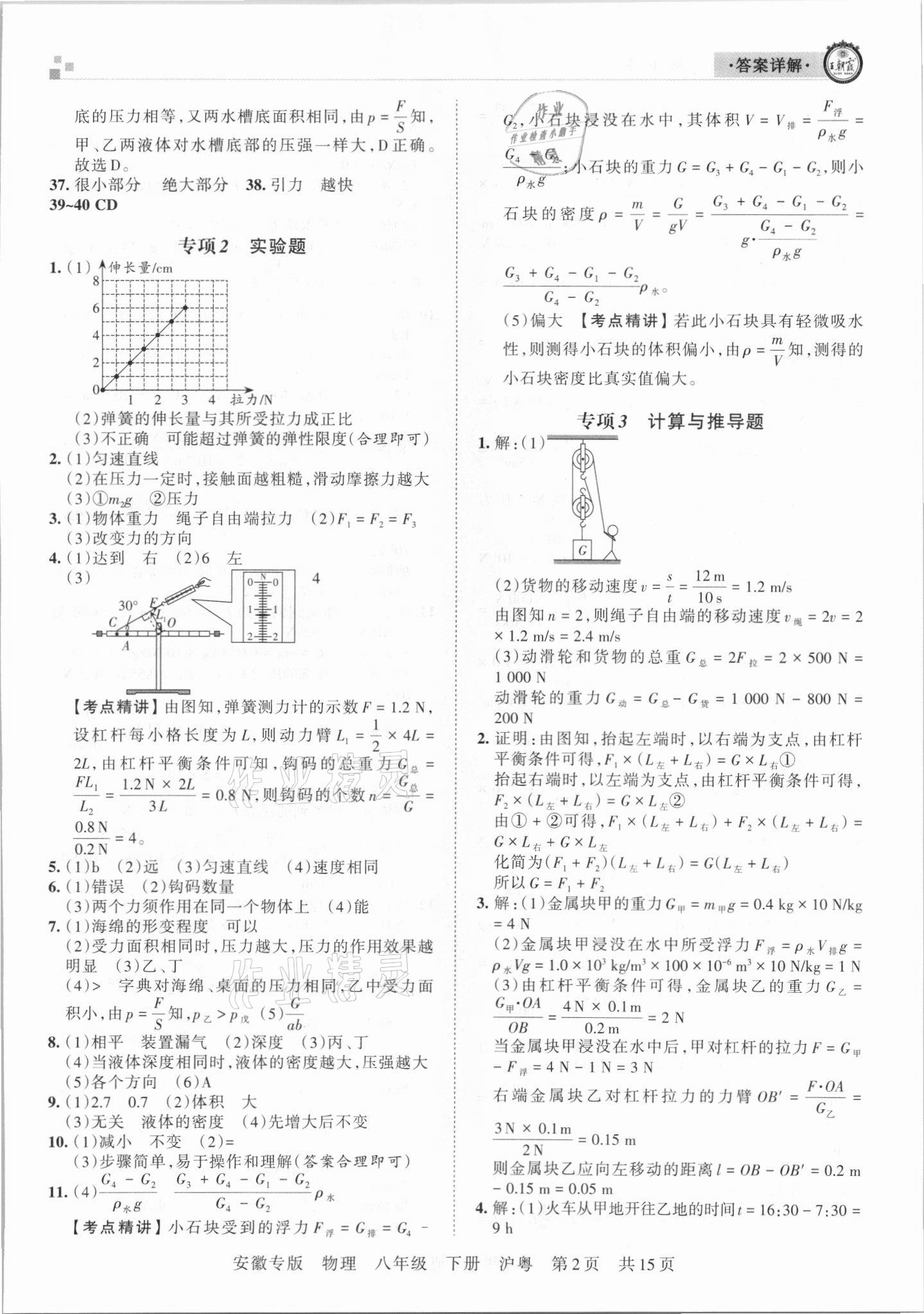 2021年王朝霞各地期末試卷精選八年級(jí)物理下冊(cè)滬粵版安徽專(zhuān)版 參考答案第2頁(yè)