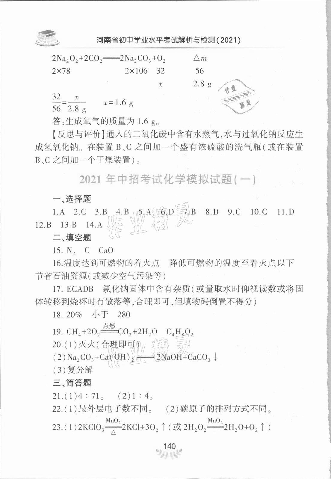 2021年河南省初中學(xué)業(yè)水平考試解析與檢測化學(xué)下冊 參考答案第5頁