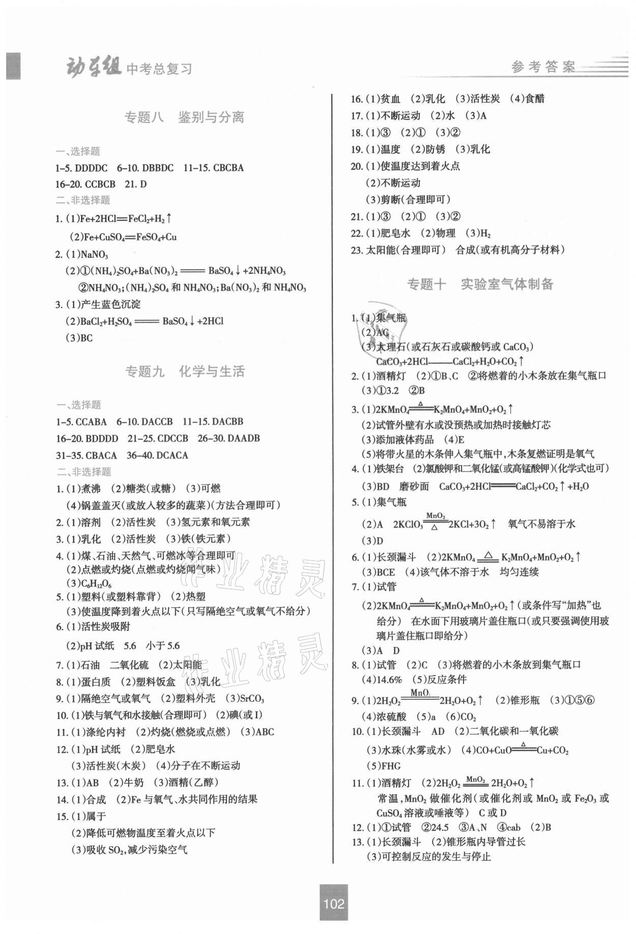 2021年動(dòng)車組中考總復(fù)習(xí)化學(xué)人教版 參考答案第4頁