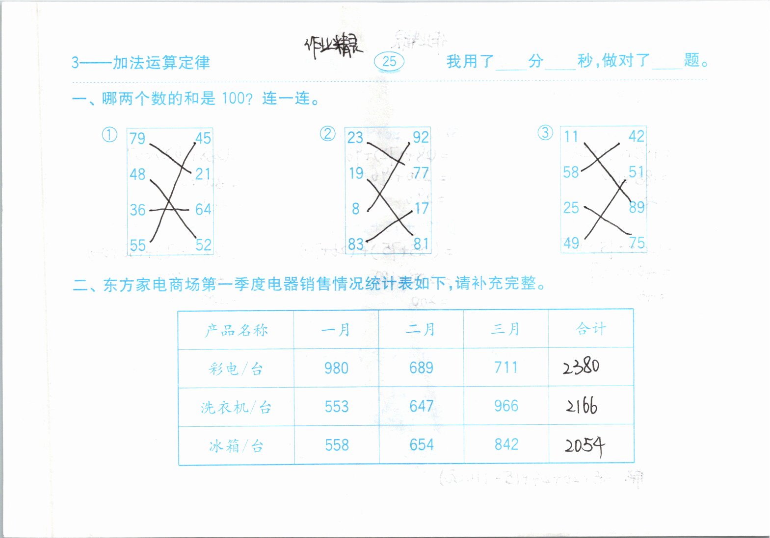 2021年口算題卡四年級下冊人教版齊魯書社 參考答案第25頁