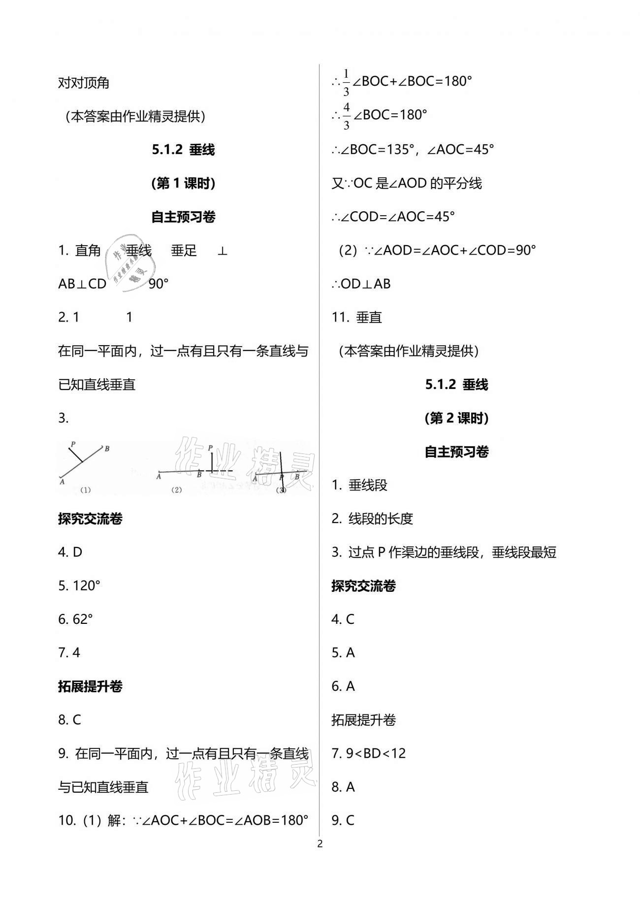 2021年自主學(xué)習(xí)指導(dǎo)課程與測試七年級數(shù)學(xué)下冊人教版 參考答案第2頁