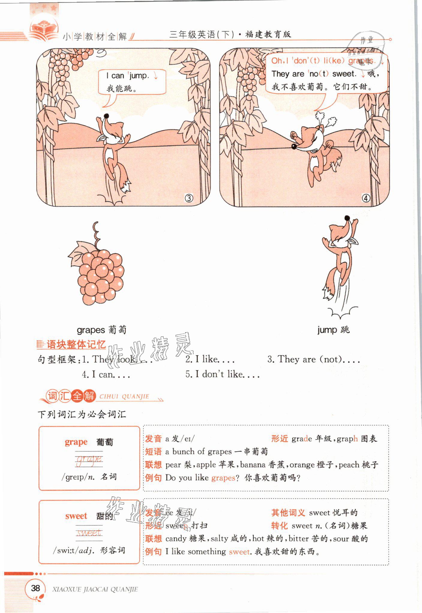 2021年教材课本三年级英语下册闽教版&nbsp;参考答案第38页