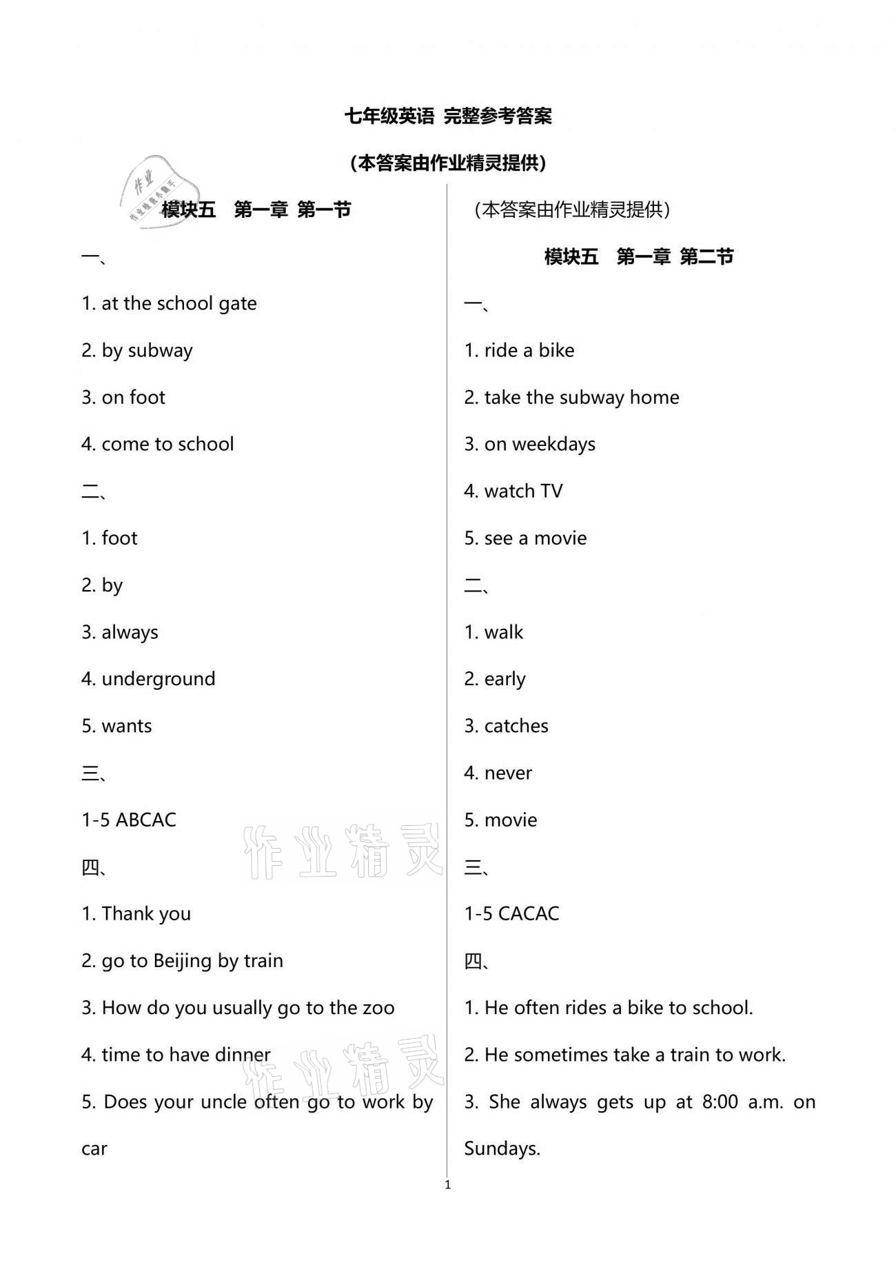 2021年初中英語同步練習(xí)加過關(guān)測(cè)試七年級(jí)下冊(cè)仁愛版1月印刷 第1頁