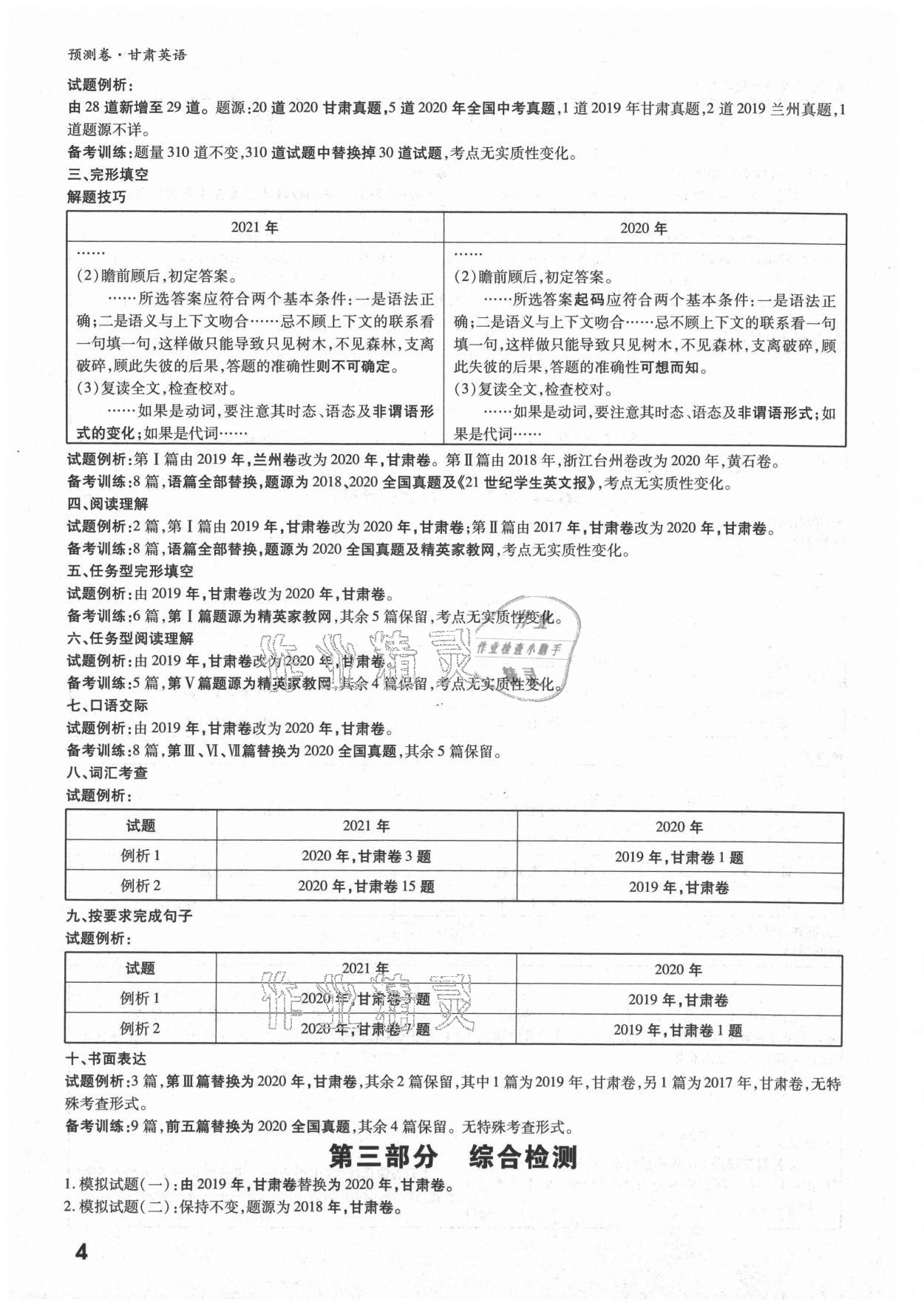 2021年萬唯中考預(yù)測卷英語甘肅專版 參考答案第2頁