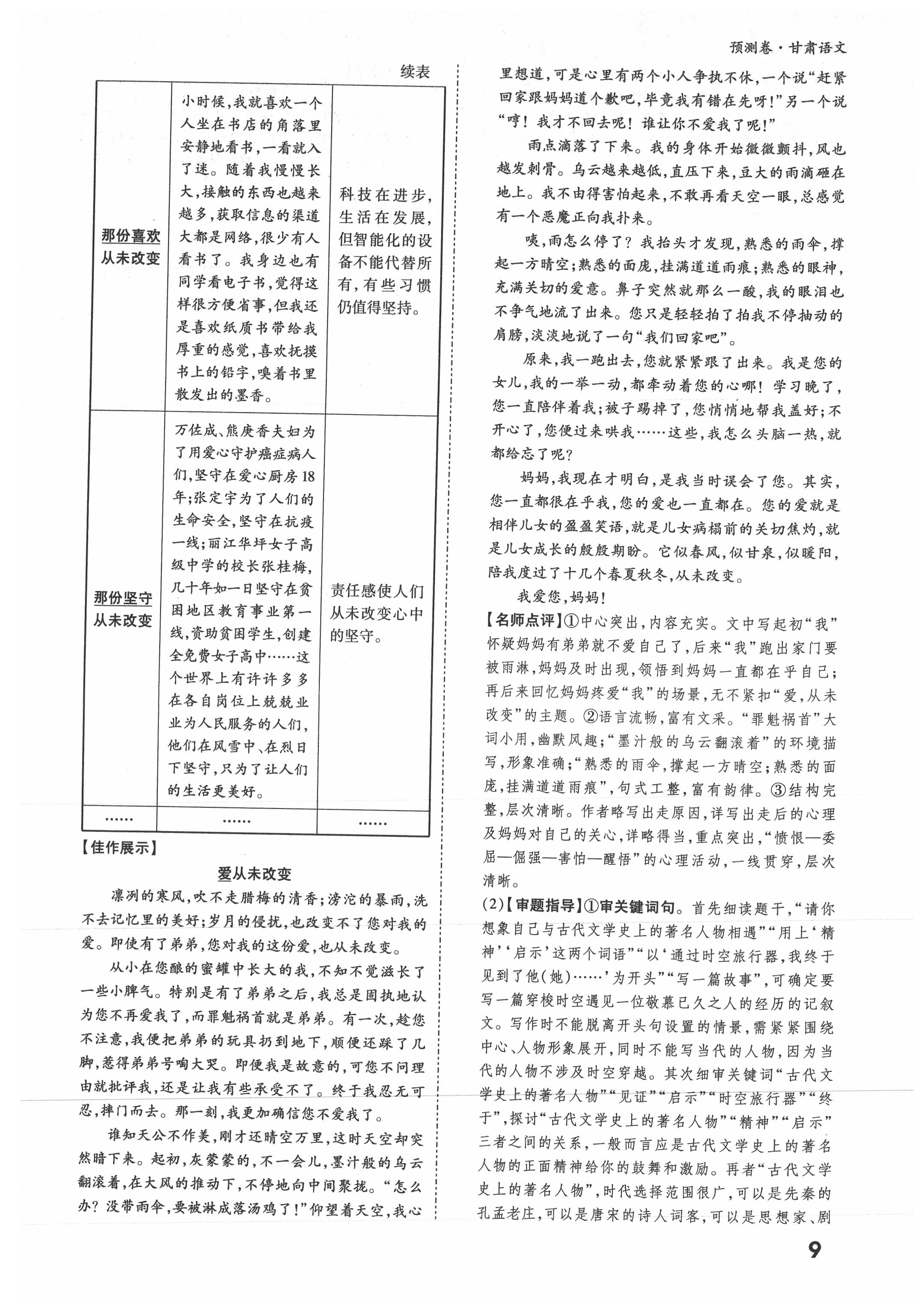 2021年万唯中考预测卷语文甘肃专版 参考答案第8页