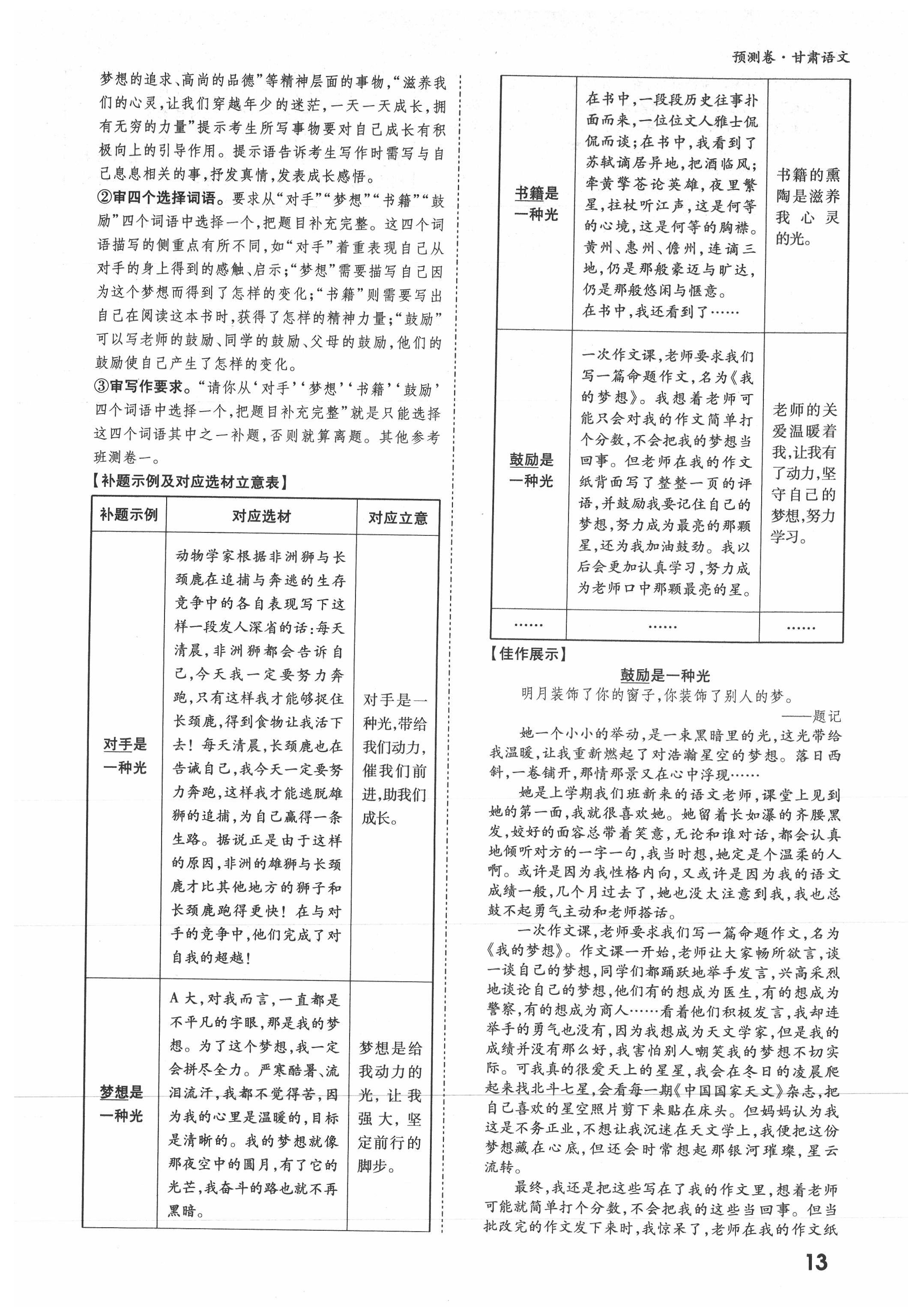 2021年万唯中考预测卷语文甘肃专版 参考答案第12页