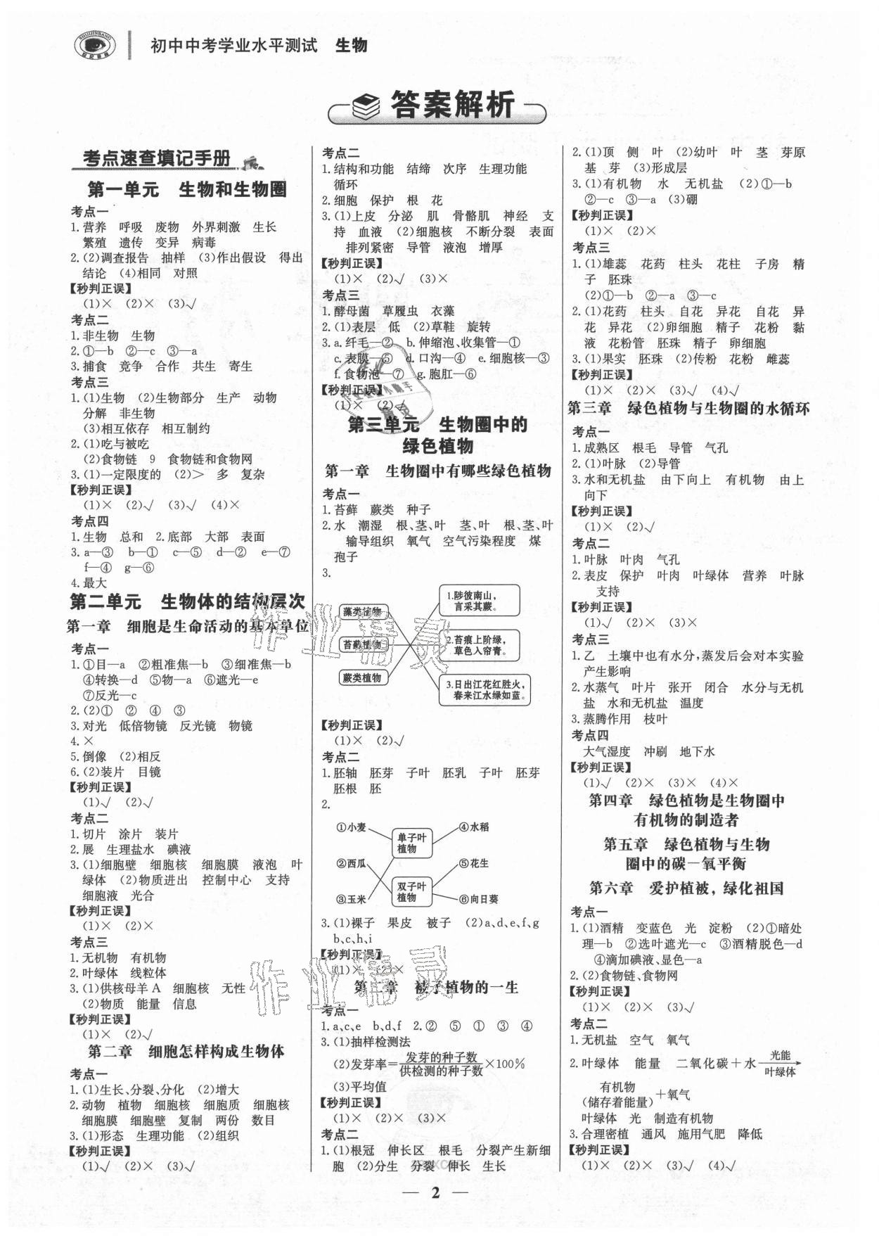 2021年世纪金榜初中中考学业水平测试生物人教版江西专版 第2页