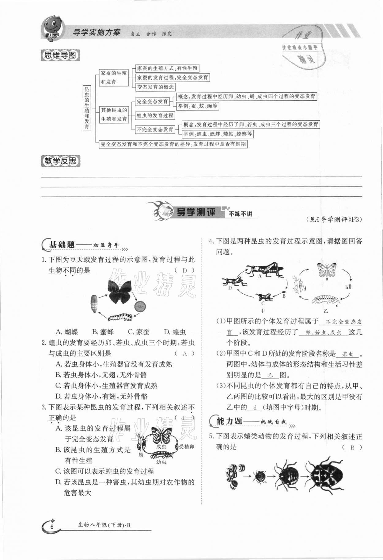 2021年三段六步導(dǎo)學(xué)案八年級(jí)生物下冊(cè)人教版 參考答案第6頁
