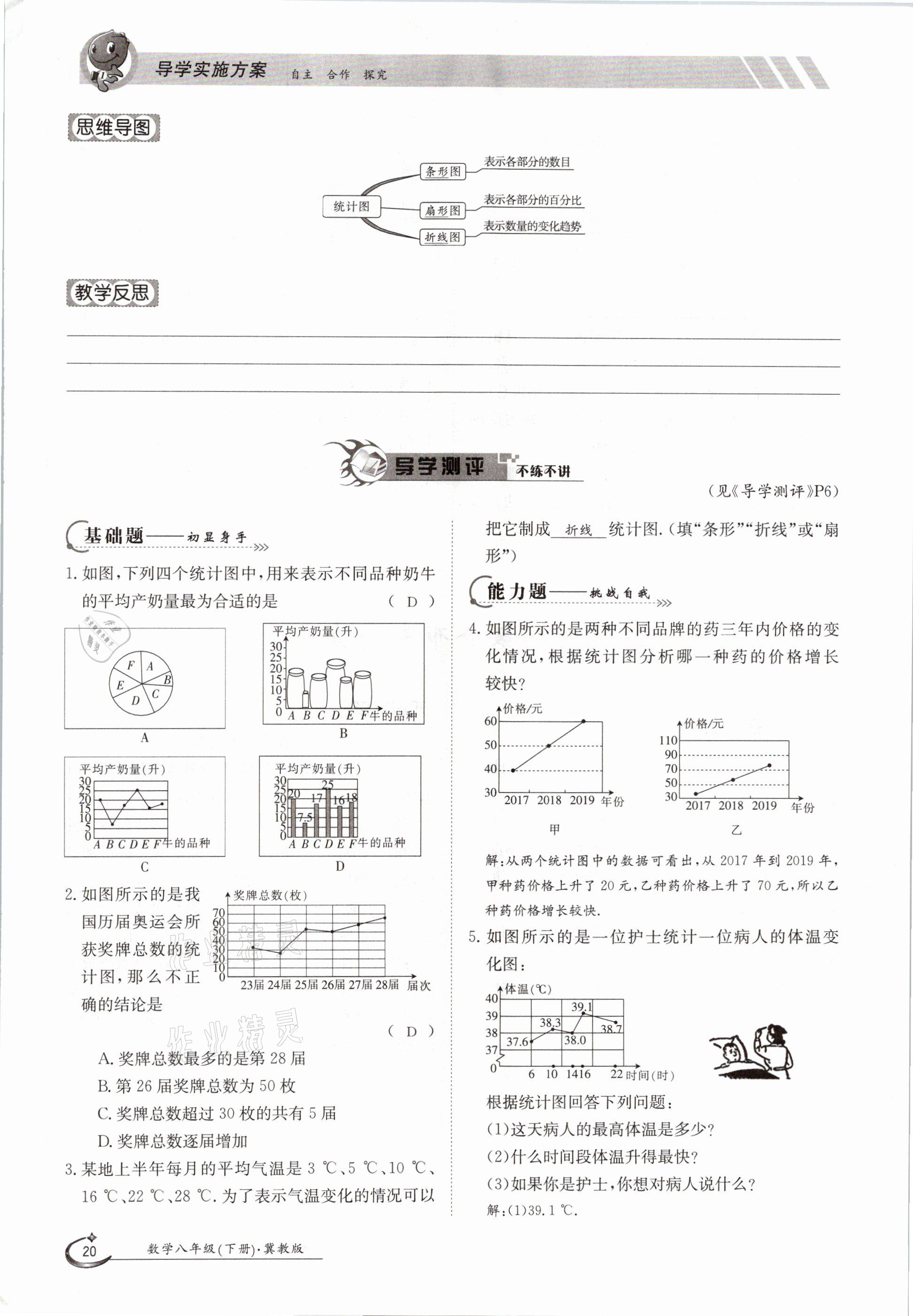 2021年三段六步导学案八年级数学下册冀教版 参考答案第20页