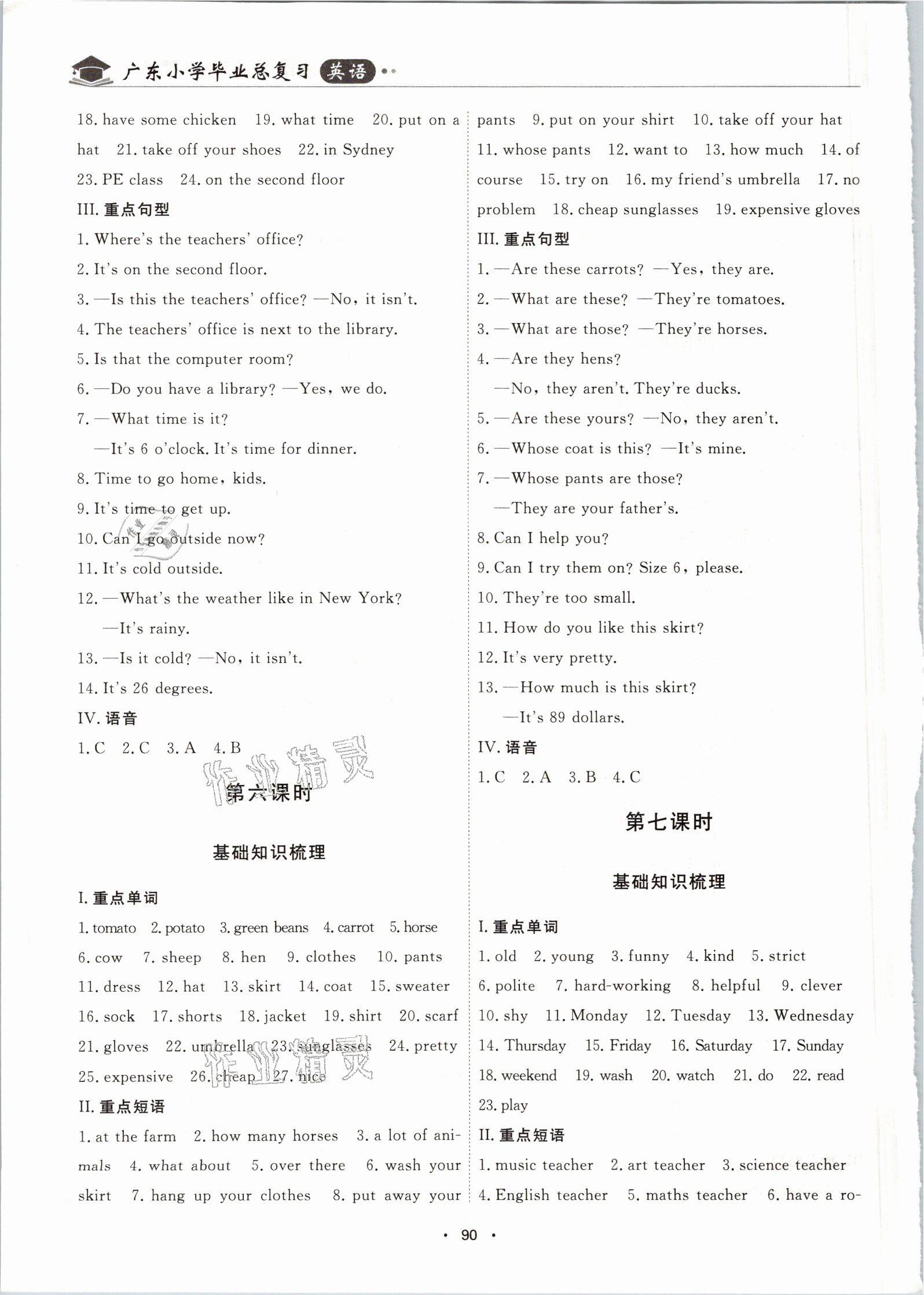 2021年小學畢業總復習英語順德專版 參考答案第4頁