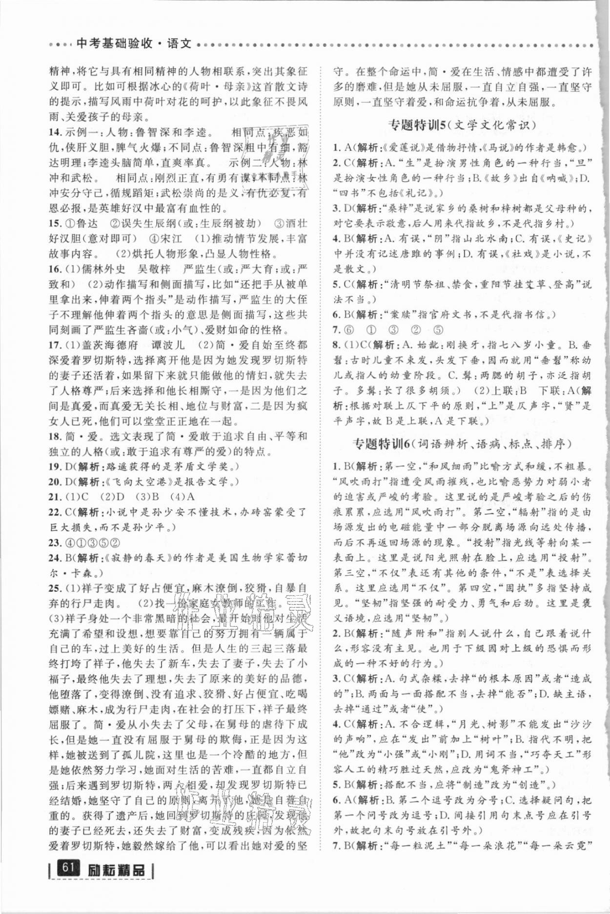 2021年中考基礎(chǔ)驗(yàn)收語文浙江專版 參考答案第3頁