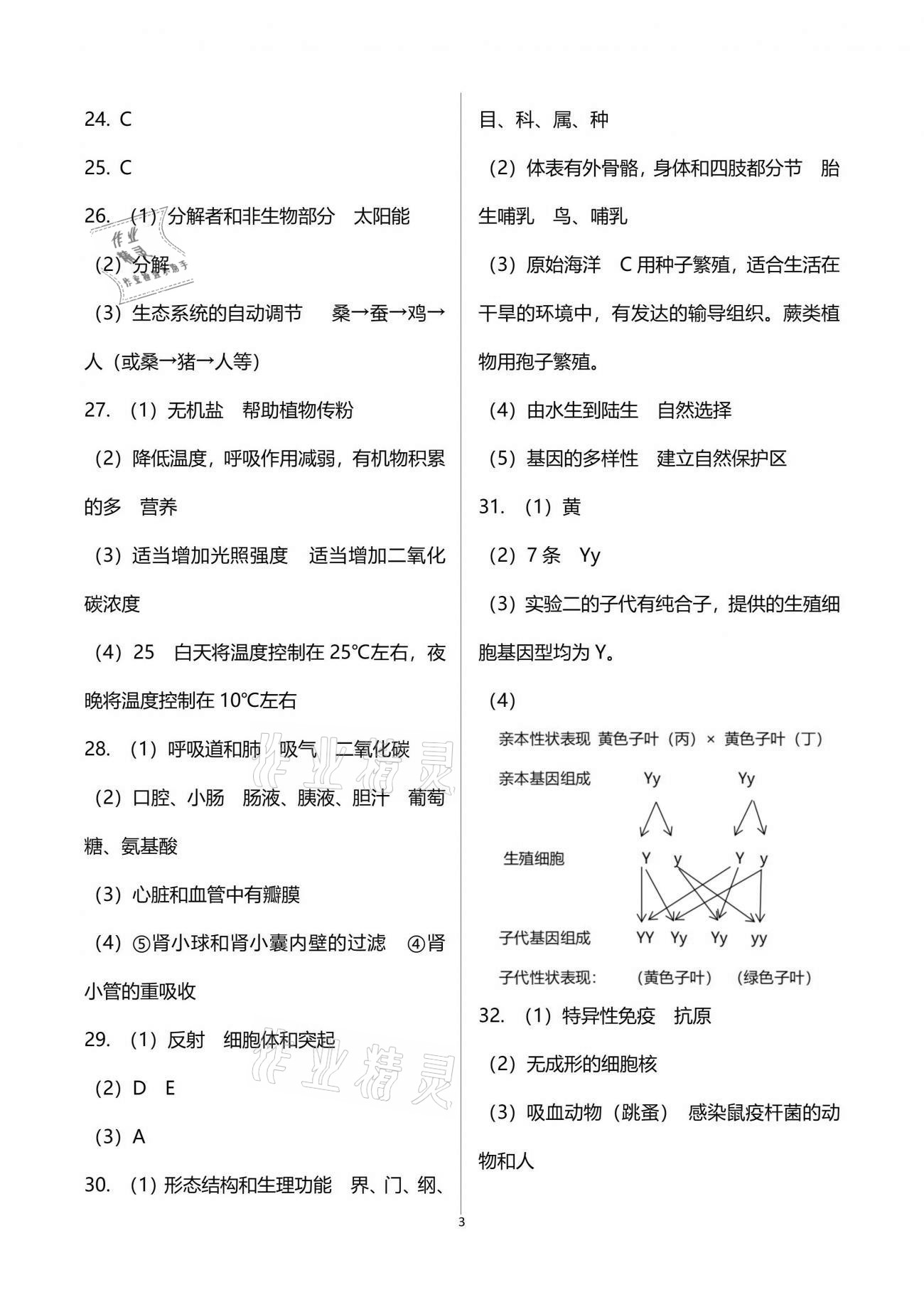 2021年中考模擬卷生物山東科學技術出版社 參考答案第3頁