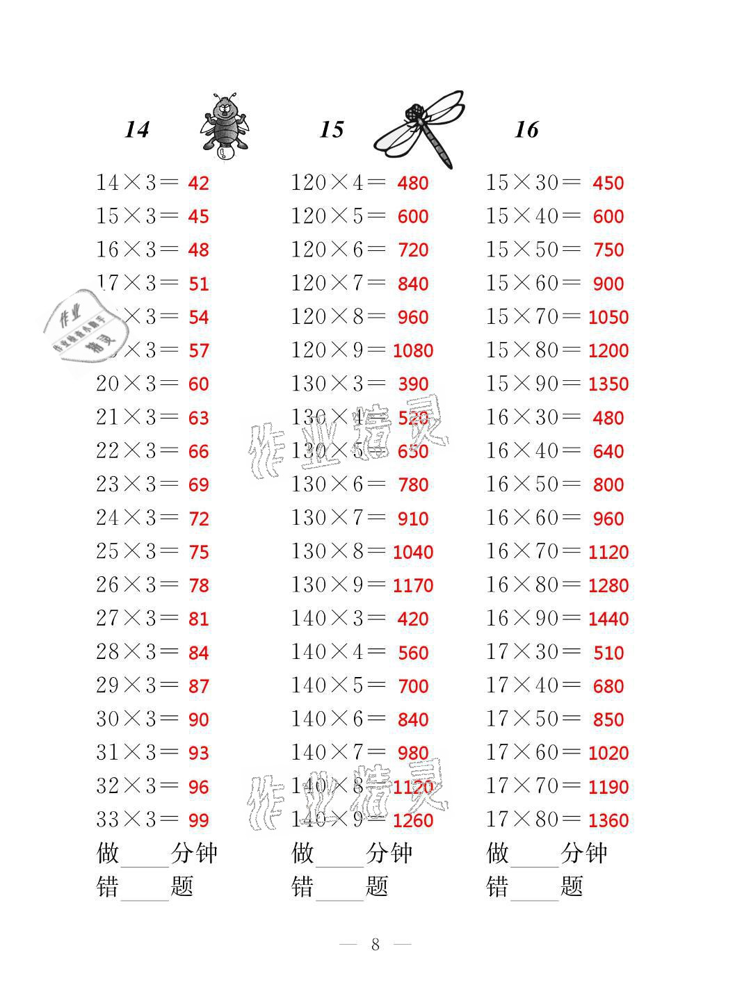 2021年新標(biāo)準(zhǔn)口算練習(xí)冊(cè)三年級(jí)數(shù)學(xué)第二學(xué)期滬教版升級(jí)版54制 參考答案第8頁(yè)