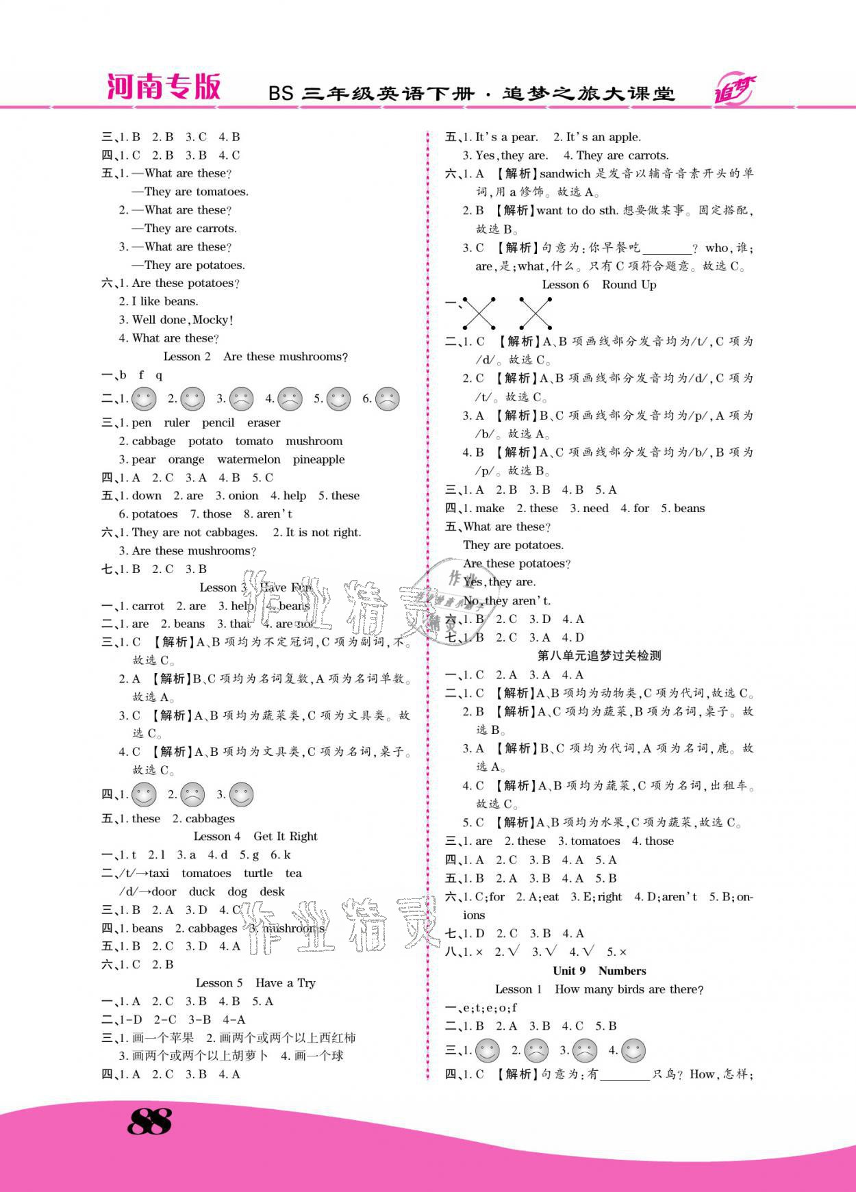 2021年追夢之旅大課堂三年級英語下冊北師大版河南專版 參考答案第2頁